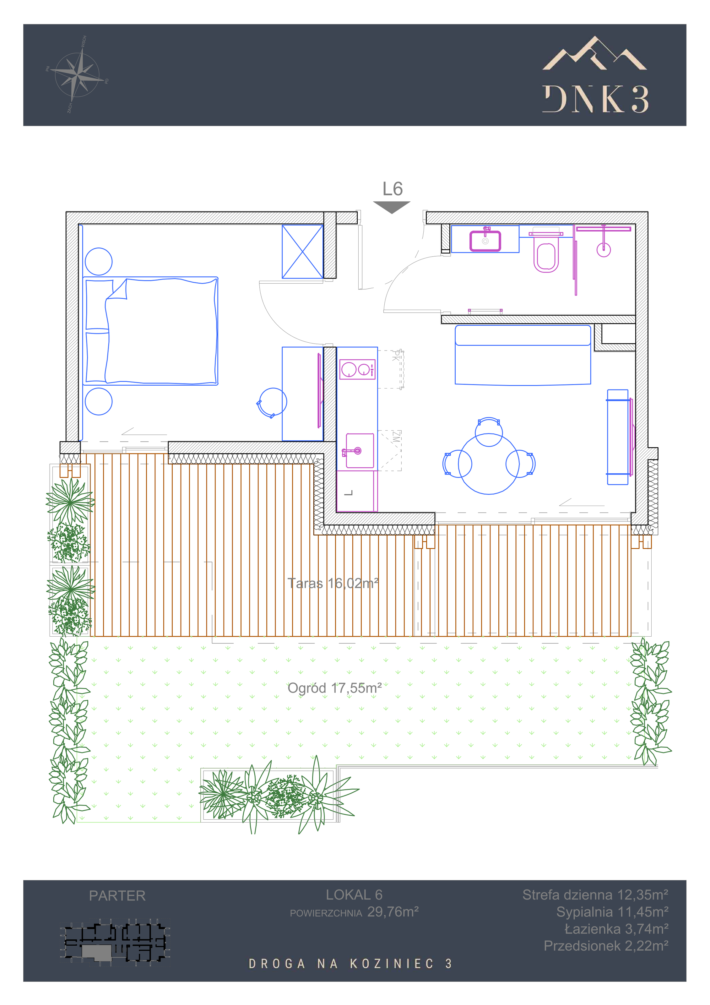 Apartament 29,76 m², parter, oferta nr L6, Apartamenty DNK3, Zakopane, Koziniec, ul. Droga Na Koziniec 3-idx