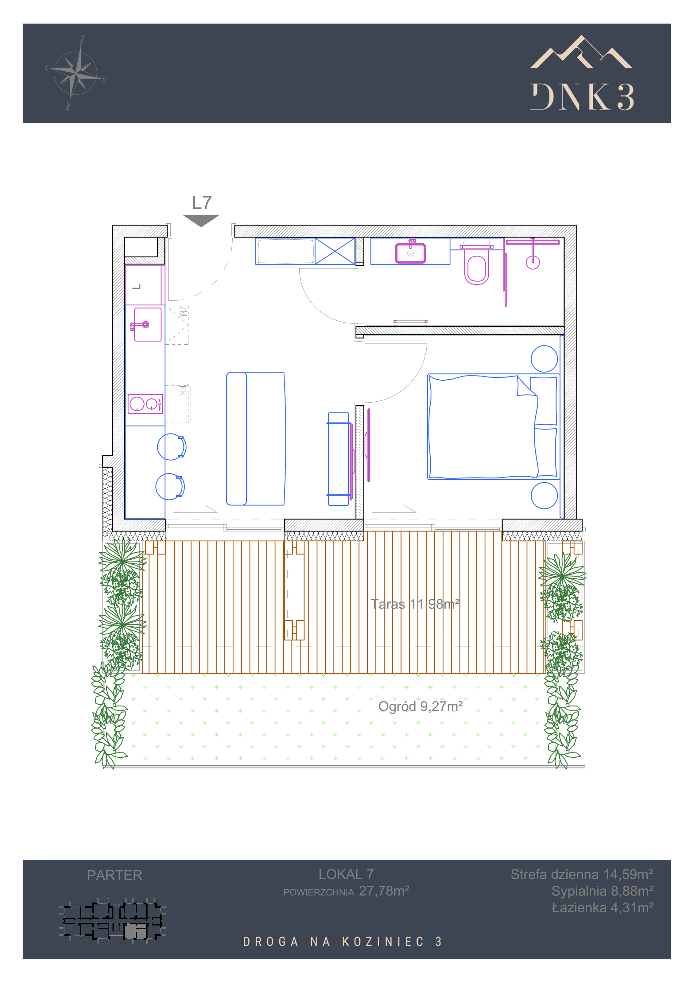 Apartament 27,78 m², parter, oferta nr L7, Apartamenty DNK3, Zakopane, Koziniec, ul. Droga Na Koziniec 3-idx