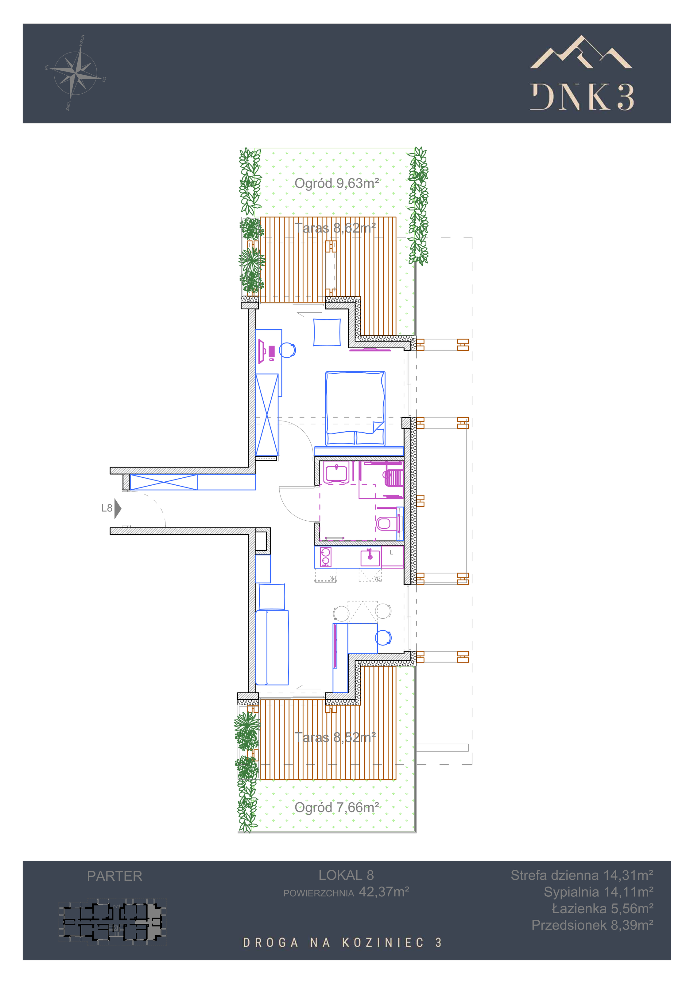 Apartament 42,37 m², parter, oferta nr L8, Apartamenty DNK3, Zakopane, Koziniec, ul. Droga Na Koziniec 3-idx