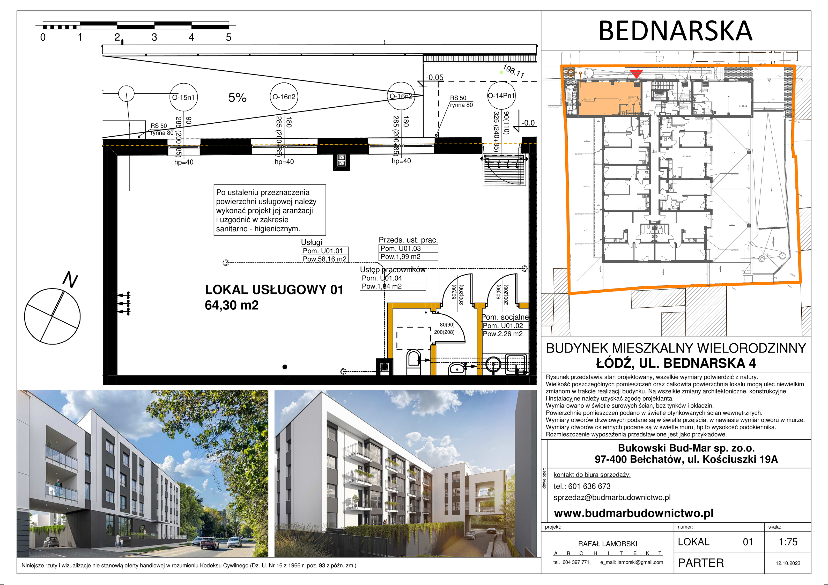 Lokal użytkowy 64,30 m², oferta nr U01 , Apartamenty Bednarska - lokale użytkowe, Łódź, Górna, Górna, ul. Bednarska-idx