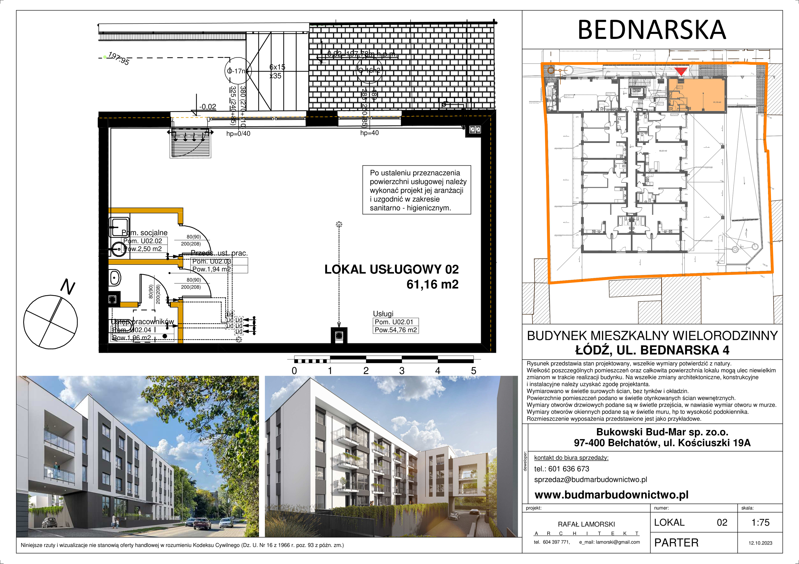 Lokal użytkowy 61,16 m², oferta nr U02 , Apartamenty Bednarska - lokale użytkowe, Łódź, Górna, Górna, ul. Bednarska-idx