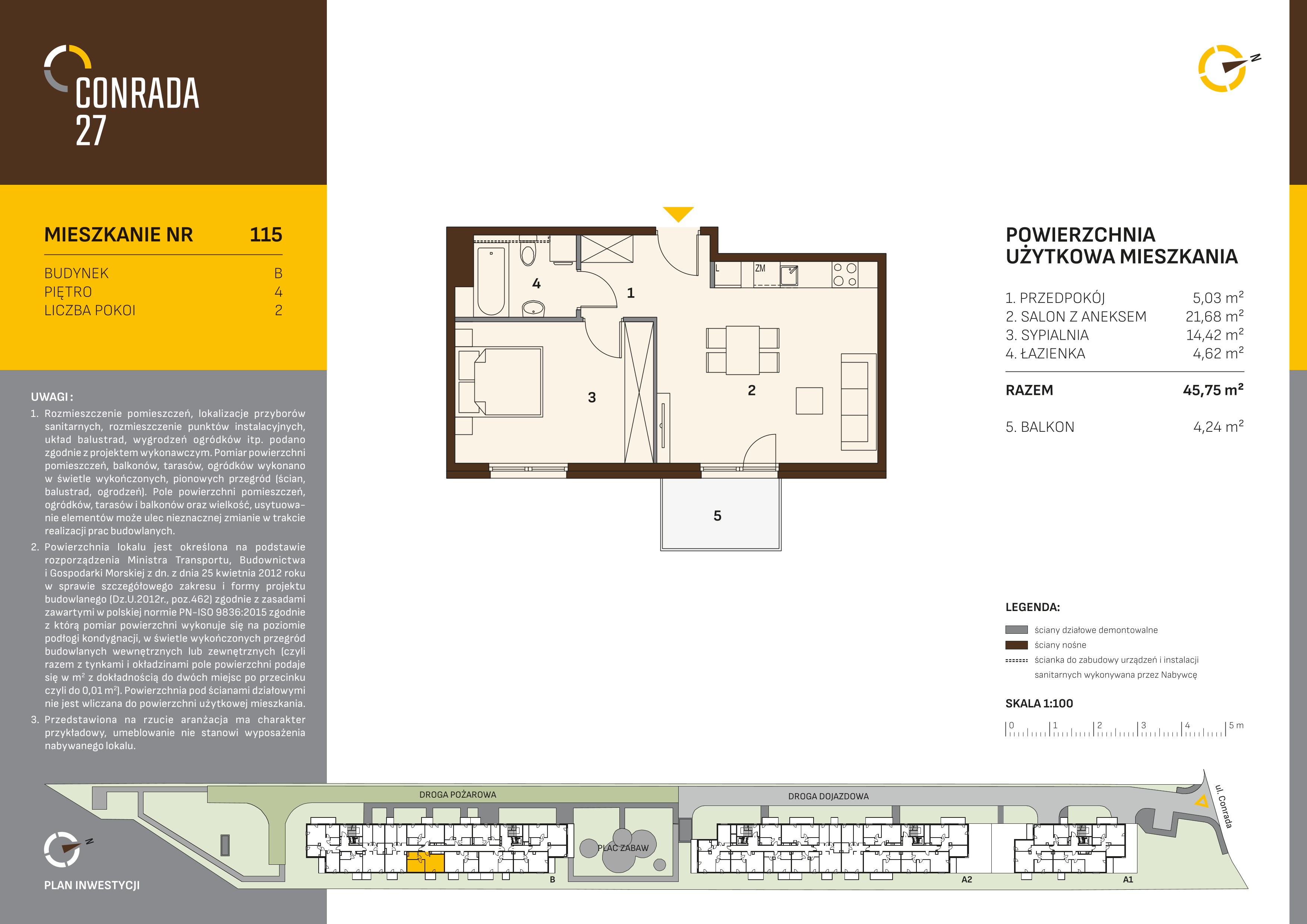 Mieszkanie 45,75 m², piętro 4, oferta nr 115, Conrada 27, Kraków, Prądnik Biały, Azory, ul. Conrada 27-idx