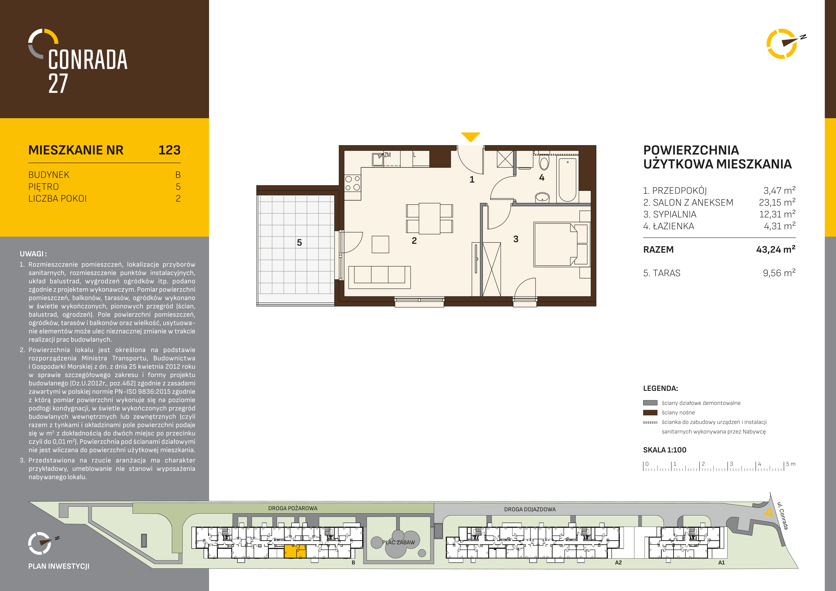 Mieszkanie 43,24 m², piętro 5, oferta nr 123, Conrada 27, Kraków, Prądnik Biały, Azory, ul. Conrada 27-idx