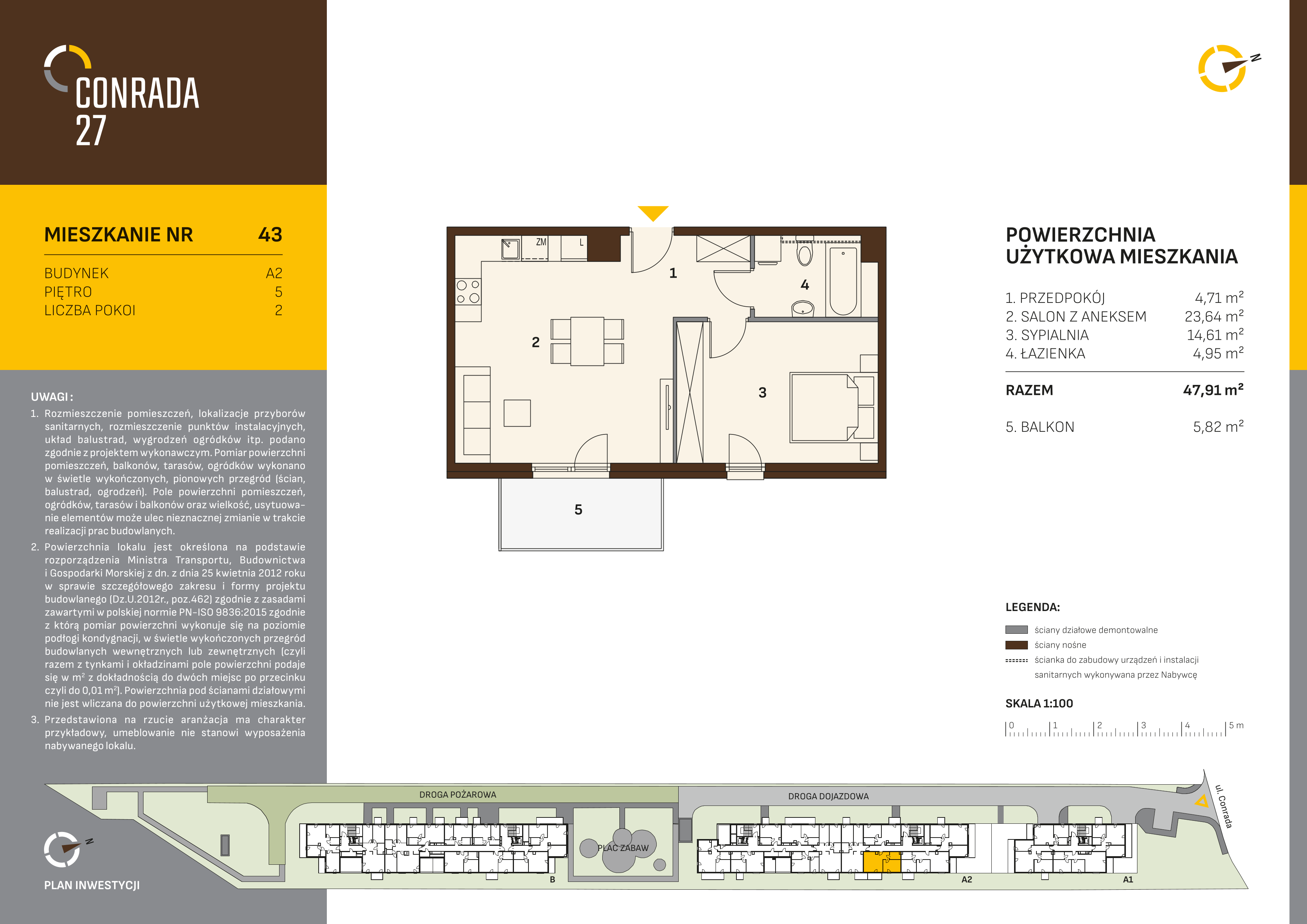 Mieszkanie 47,91 m², piętro 5, oferta nr 43, Conrada 27, Kraków, Prądnik Biały, Azory, ul. Conrada 27-idx