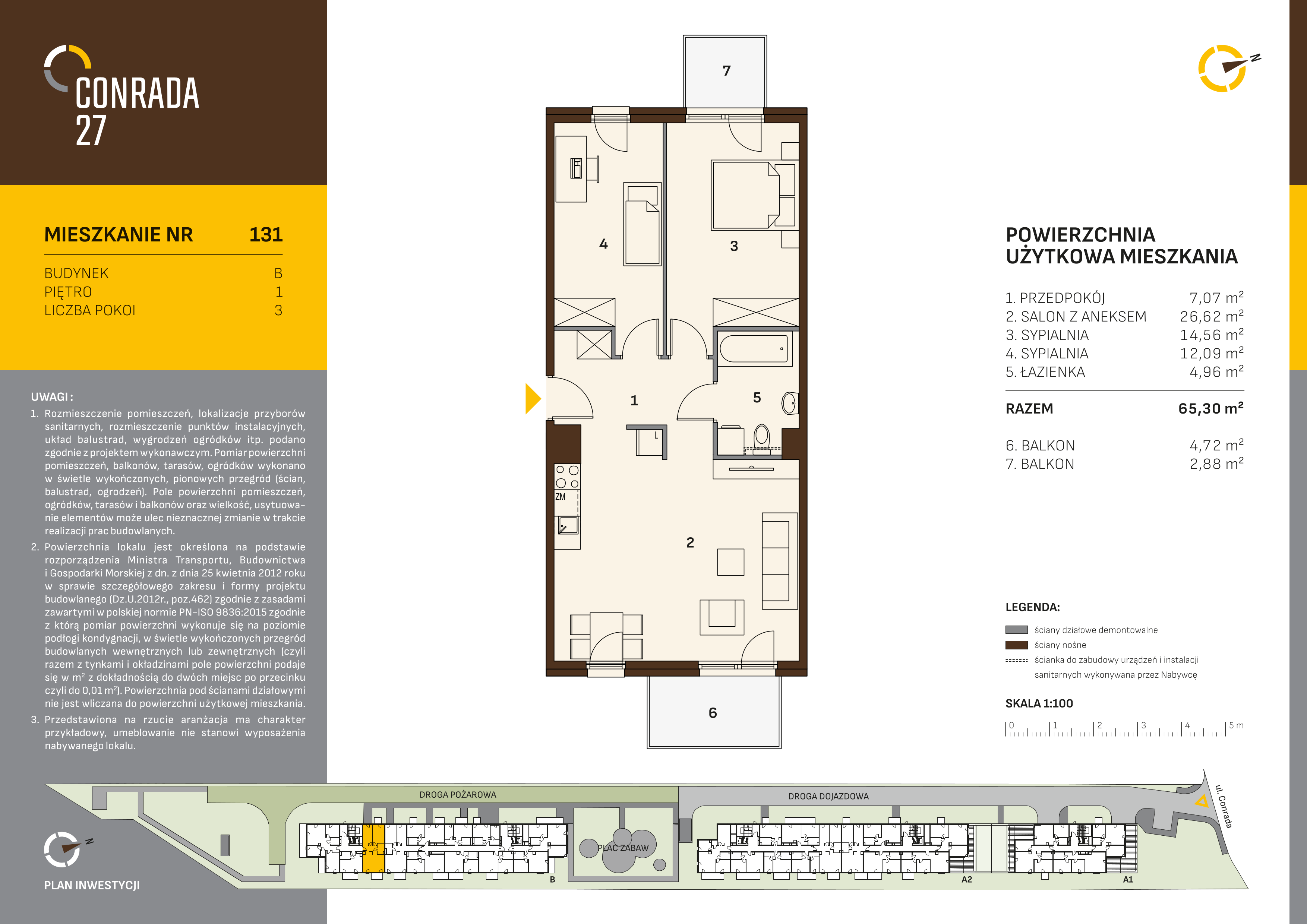 Mieszkanie 65,30 m², piętro 1, oferta nr 131, Conrada 27, Kraków, Prądnik Biały, Azory, ul. Conrada 27-idx