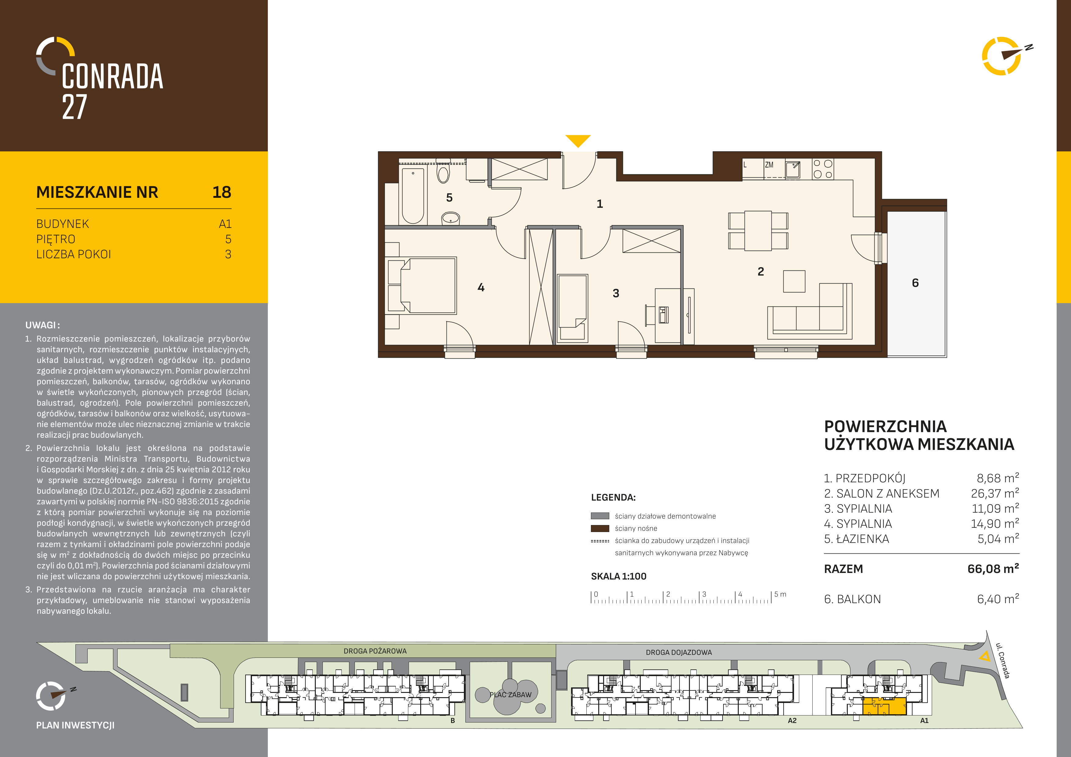 Mieszkanie 66,08 m², piętro 5, oferta nr 18, Conrada 27, Kraków, Prądnik Biały, Azory, ul. Conrada 27-idx