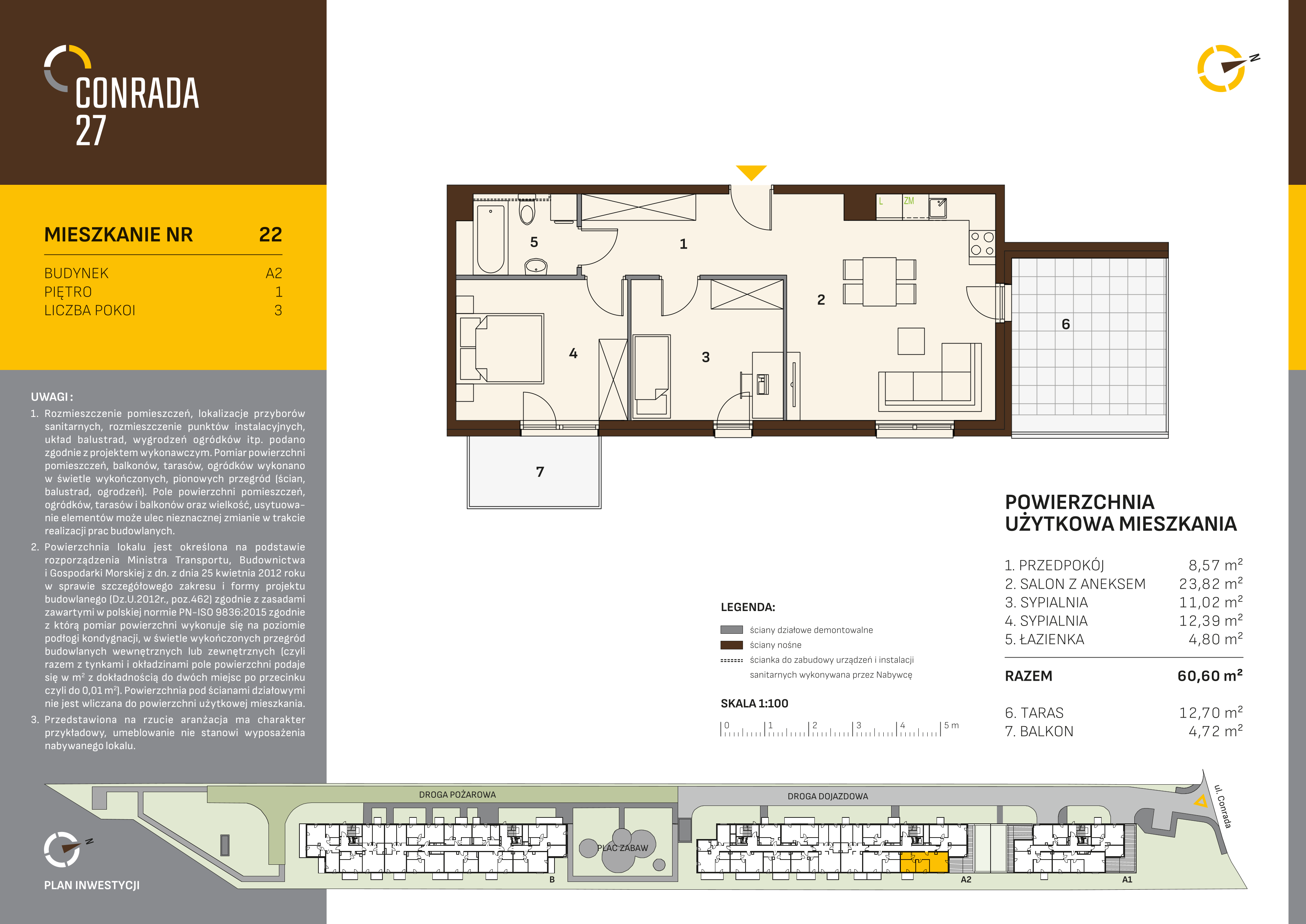 Mieszkanie 60,60 m², piętro 1, oferta nr 22, Conrada 27, Kraków, Prądnik Biały, Azory, ul. Conrada 27-idx