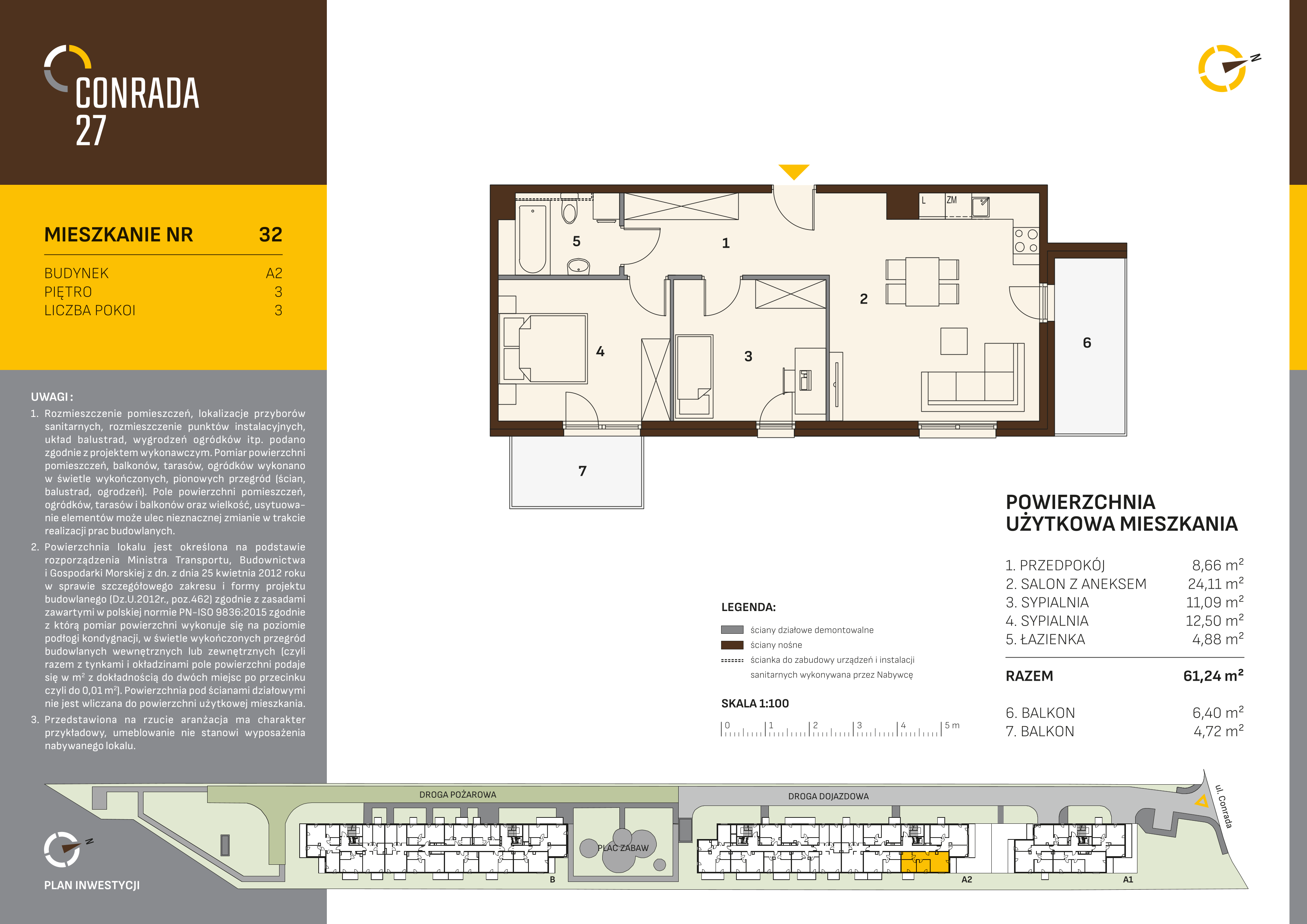 Mieszkanie 61,24 m², piętro 3, oferta nr 32, Conrada 27, Kraków, Prądnik Biały, Azory, ul. Conrada 27-idx