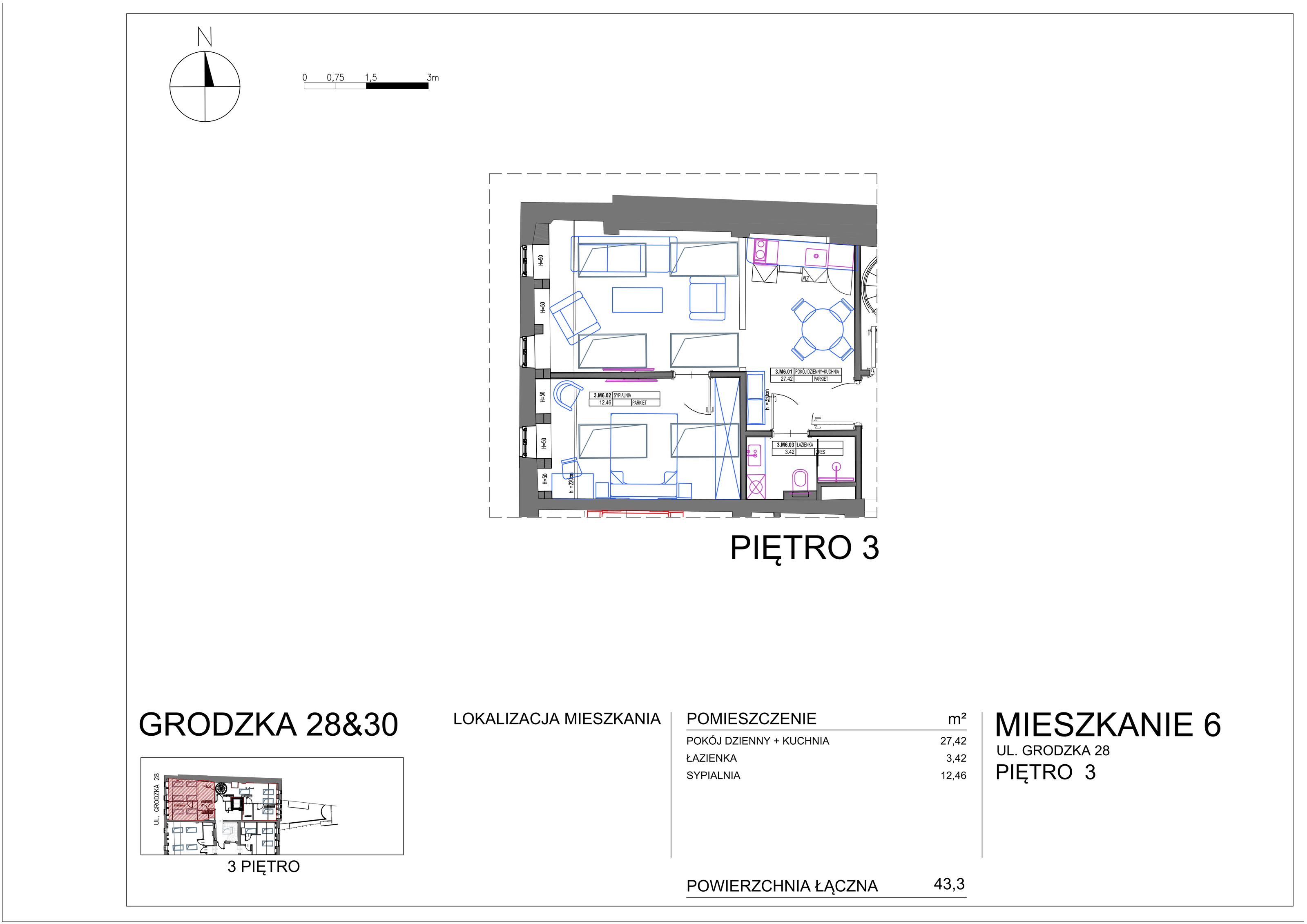 Apartament 43,24 m², piętro 3, oferta nr M-8, Grodzka 28, Kraków, Stare Miasto, ul. Grodzka 28-idx