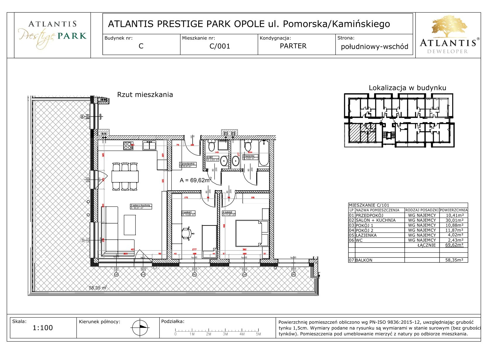 Apartament 69,62 m², parter, oferta nr C/001, Atlantis Prestige Park Etap 2, Opole, Malinka, ul. Pomorska / Zielonogórska / Harcmistrza Kamińskiego-idx