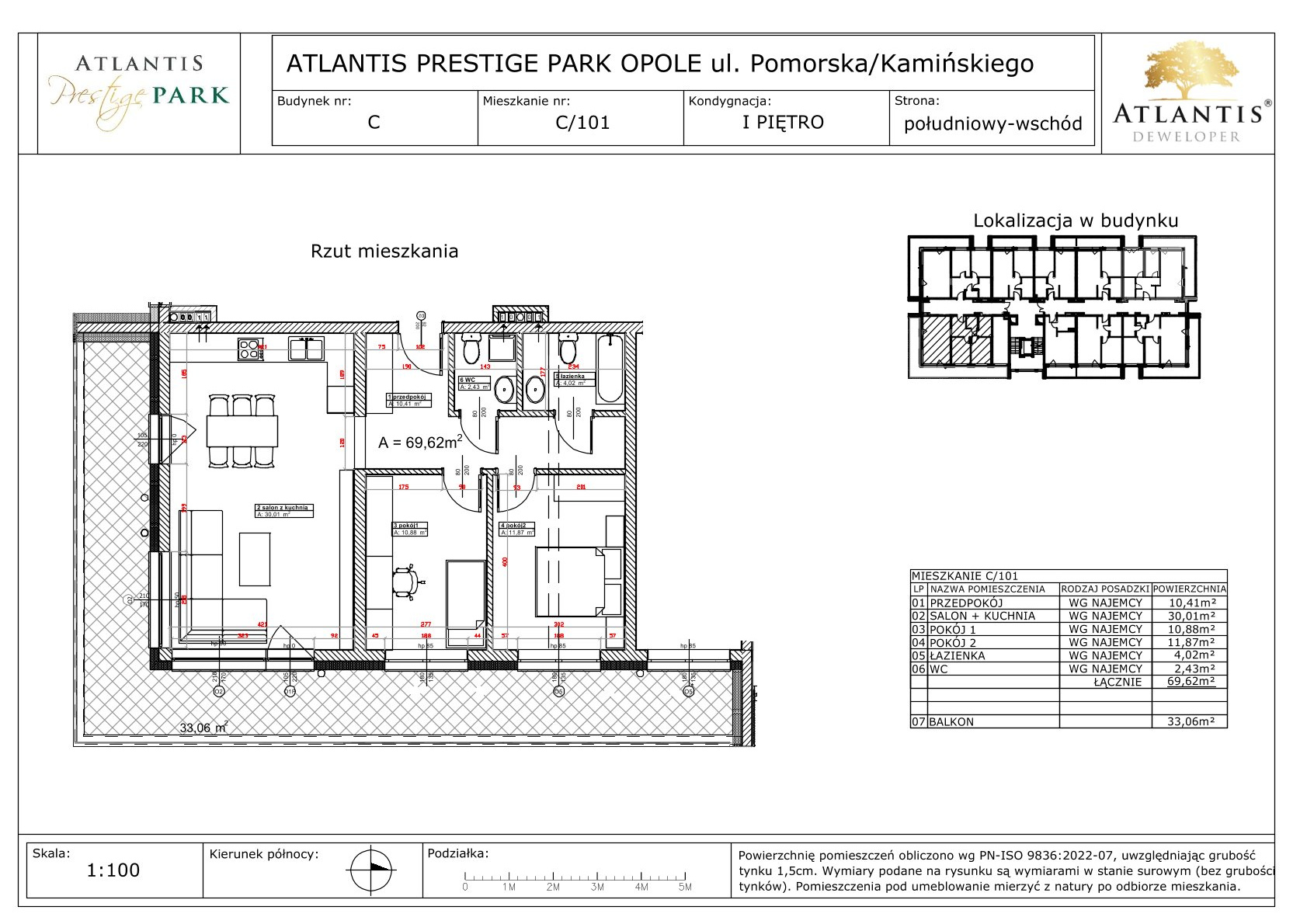 Apartament 69,62 m², piętro 1, oferta nr C/101, Atlantis Prestige Park Etap 2, Opole, Malinka, ul. Pomorska / Zielonogórska / Harcmistrza Kamińskiego-idx