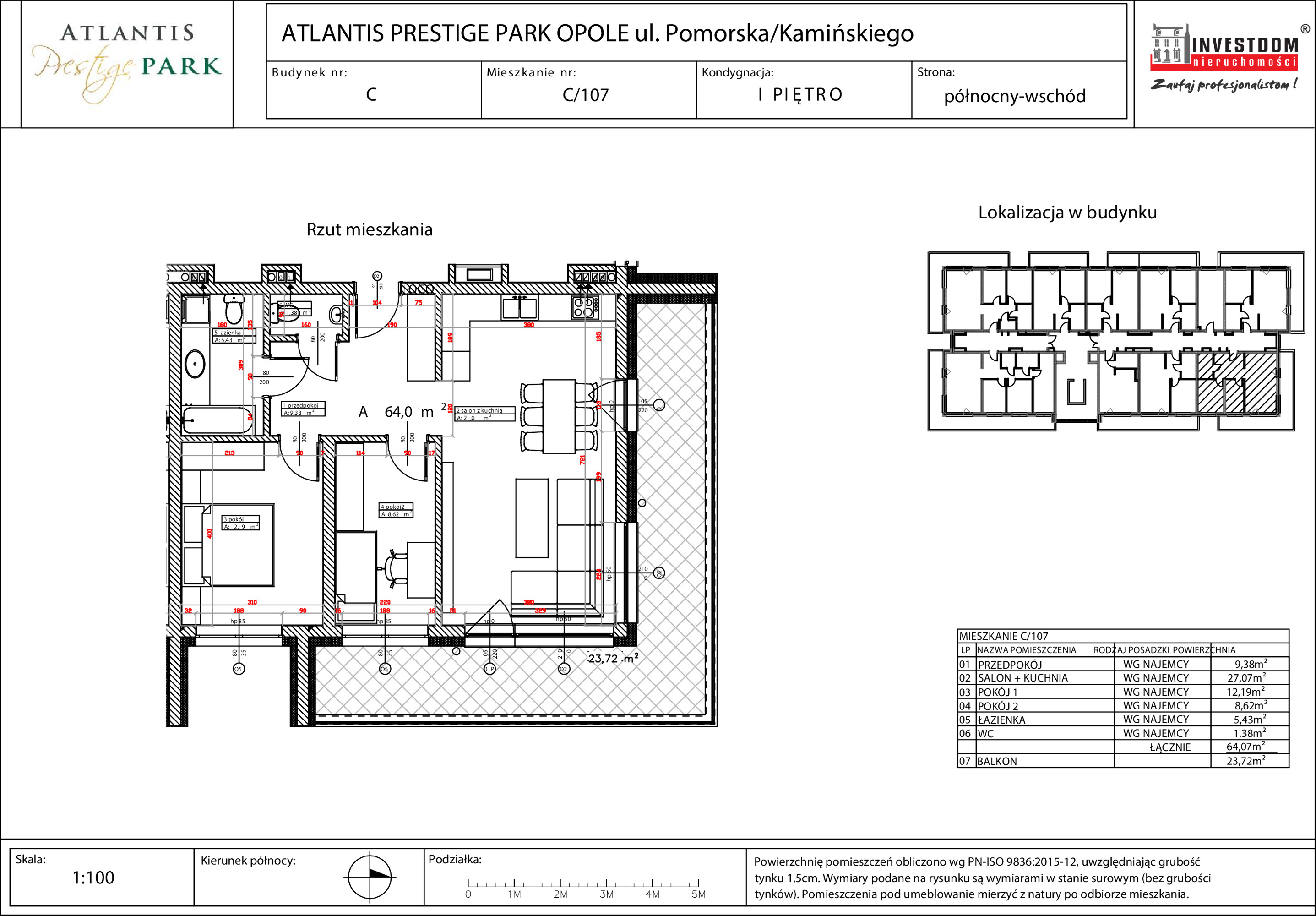 Apartament 64,07 m², piętro 1, oferta nr C/107, Atlantis Prestige Park Etap 2, Opole, Malinka, ul. Pomorska / Zielonogórska / Harcmistrza Kamińskiego-idx