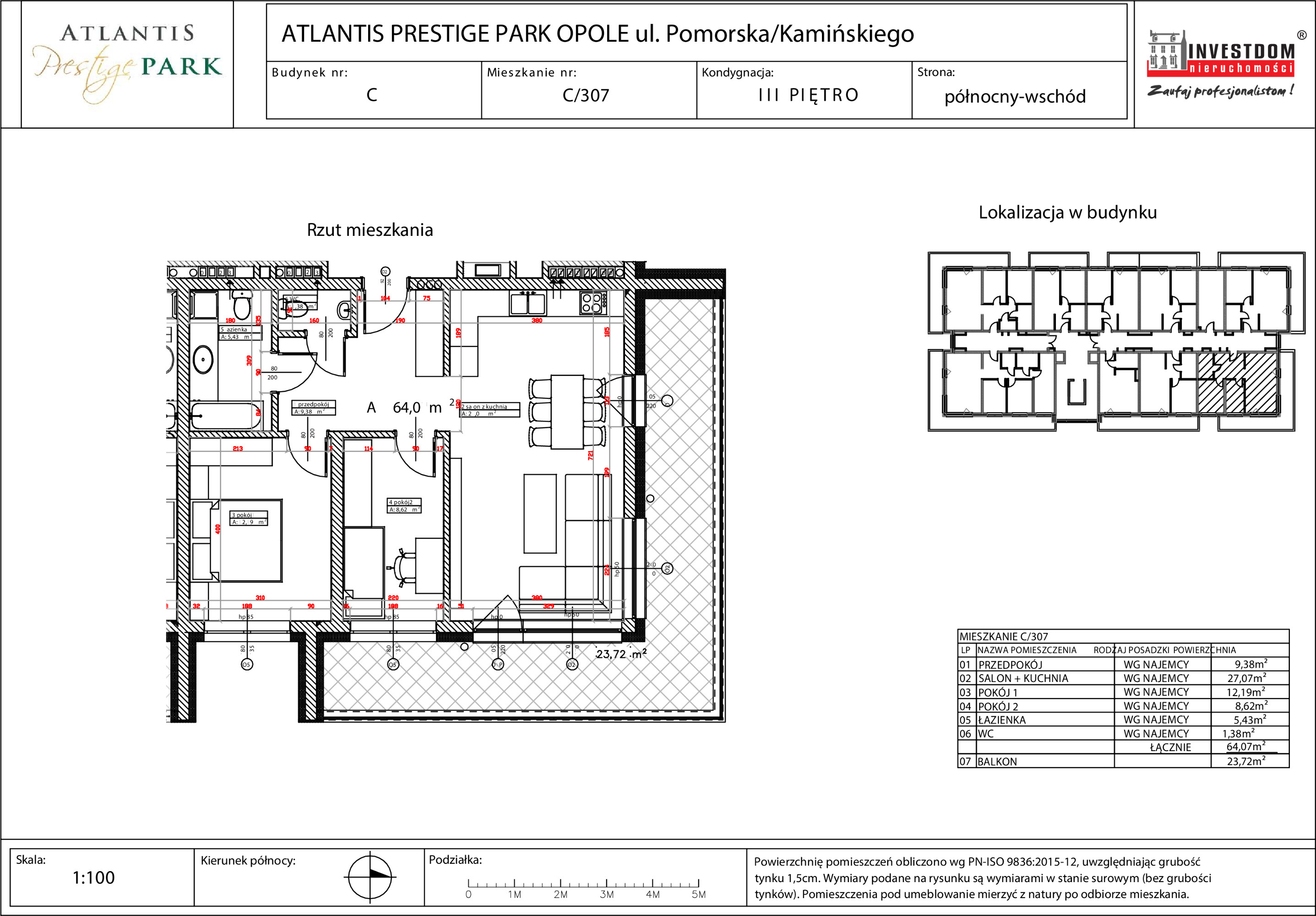 Apartament 64,07 m², piętro 3, oferta nr C/307, Atlantis Prestige Park Etap 2, Opole, Malinka, ul. Pomorska / Zielonogórska / Harcmistrza Kamińskiego-idx