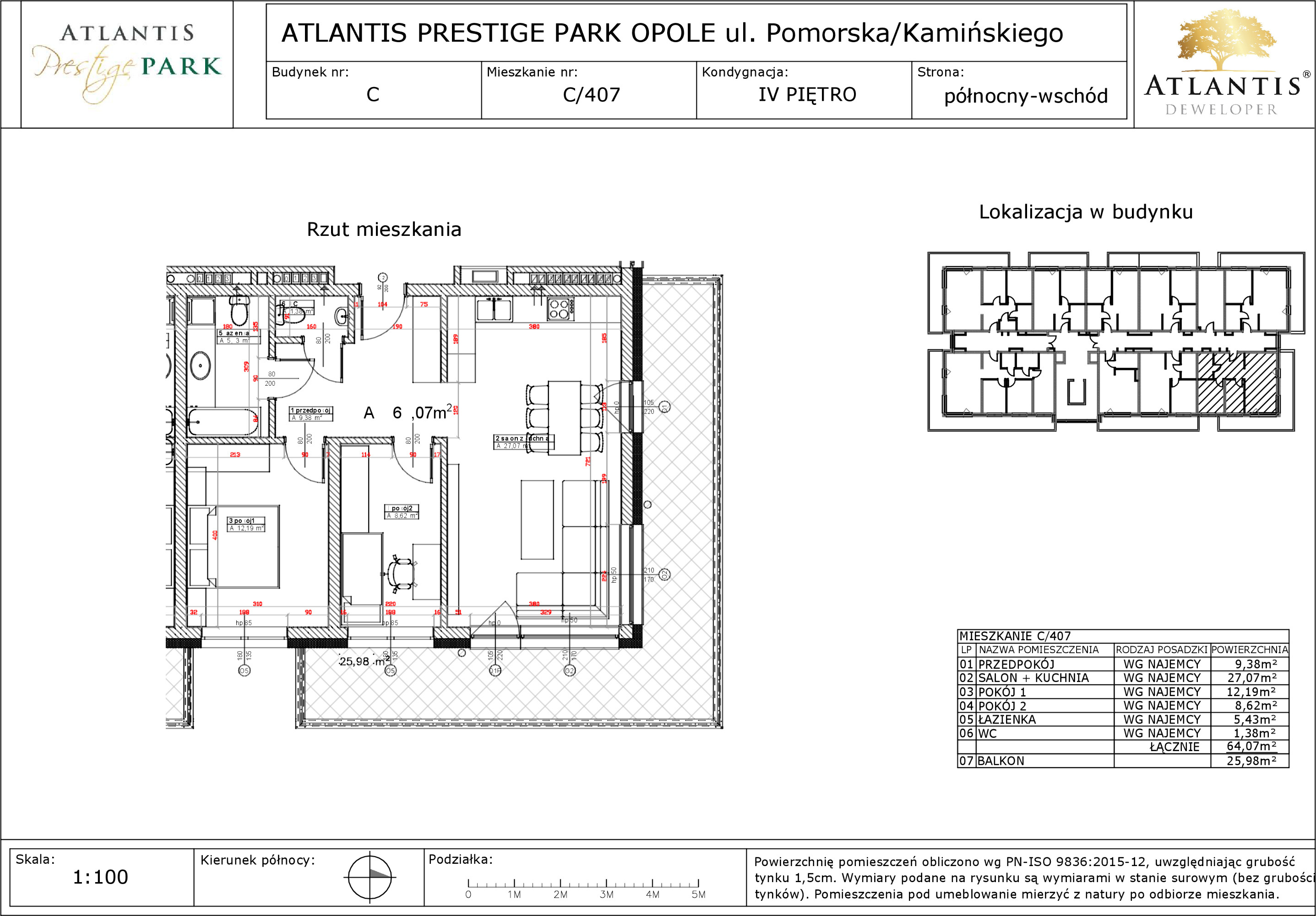 Apartament 64,07 m², piętro 4, oferta nr C/407, Atlantis Prestige Park Etap 2, Opole, Malinka, ul. Pomorska / Zielonogórska / Harcmistrza Kamińskiego-idx