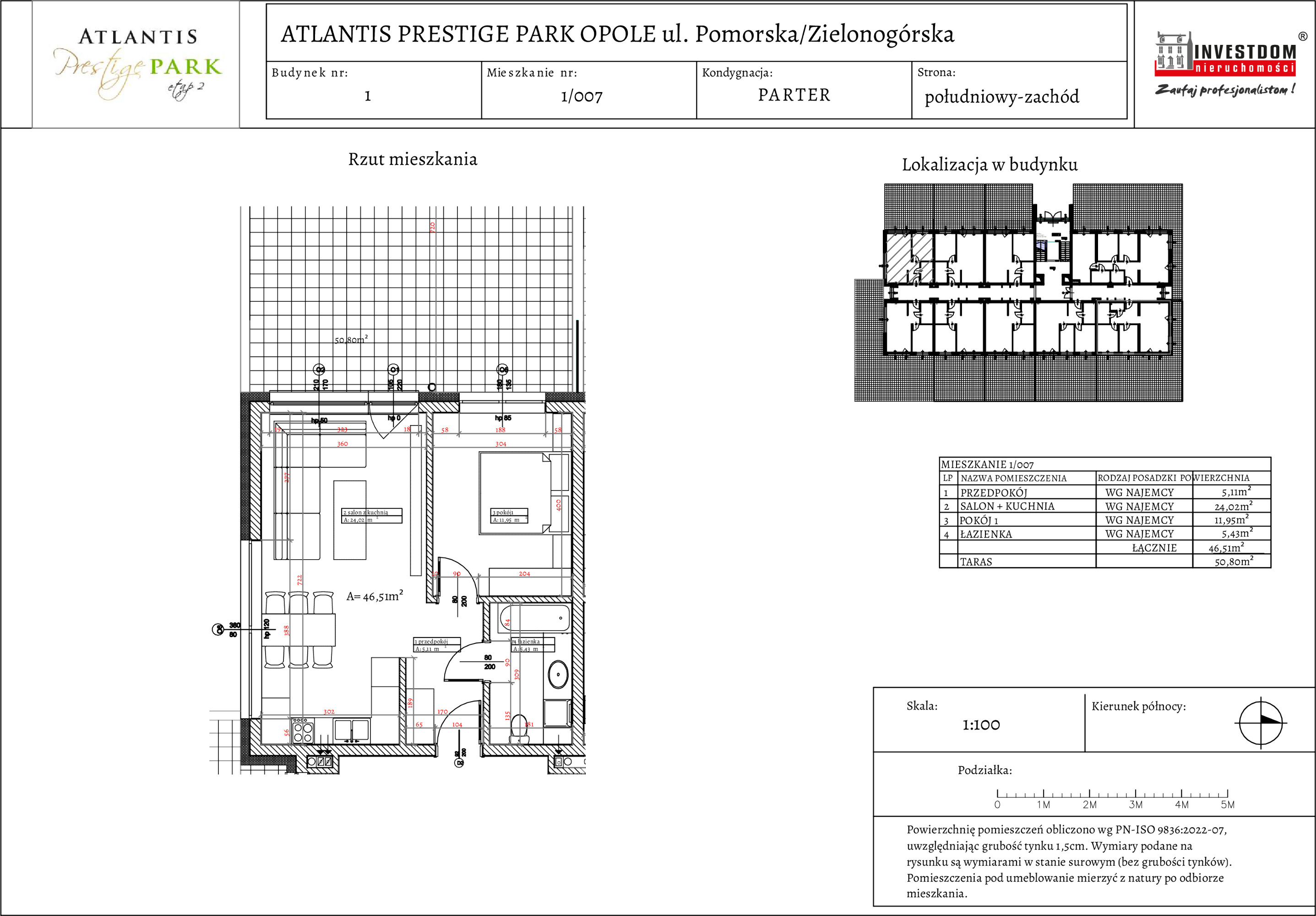 Apartament 46,51 m², parter, oferta nr 1/007, Atlantis Prestige Park Etap 2, Opole, Malinka, ul. Pomorska / Zielonogórska / Harcmistrza Kamińskiego-idx