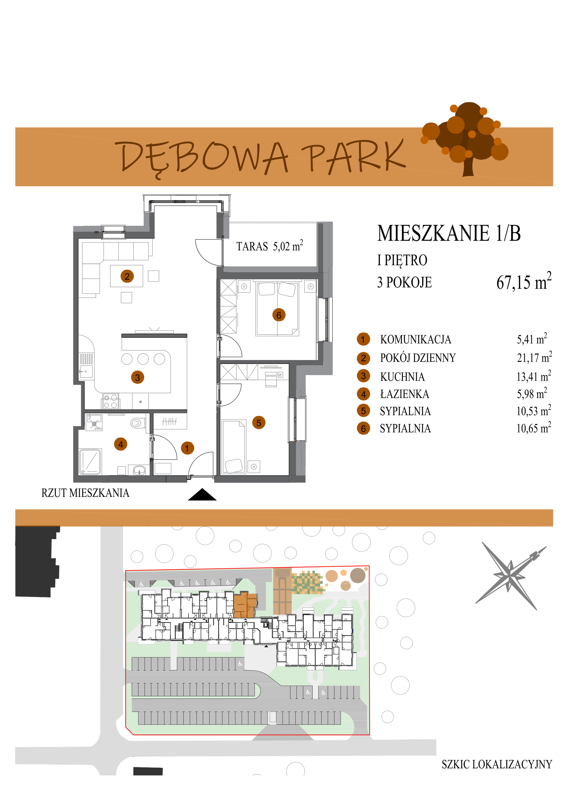 Mieszkanie 67,15 m², piętro 1, oferta nr 1B, Dębowa Park, Gogolin, ul. Dębowa-idx