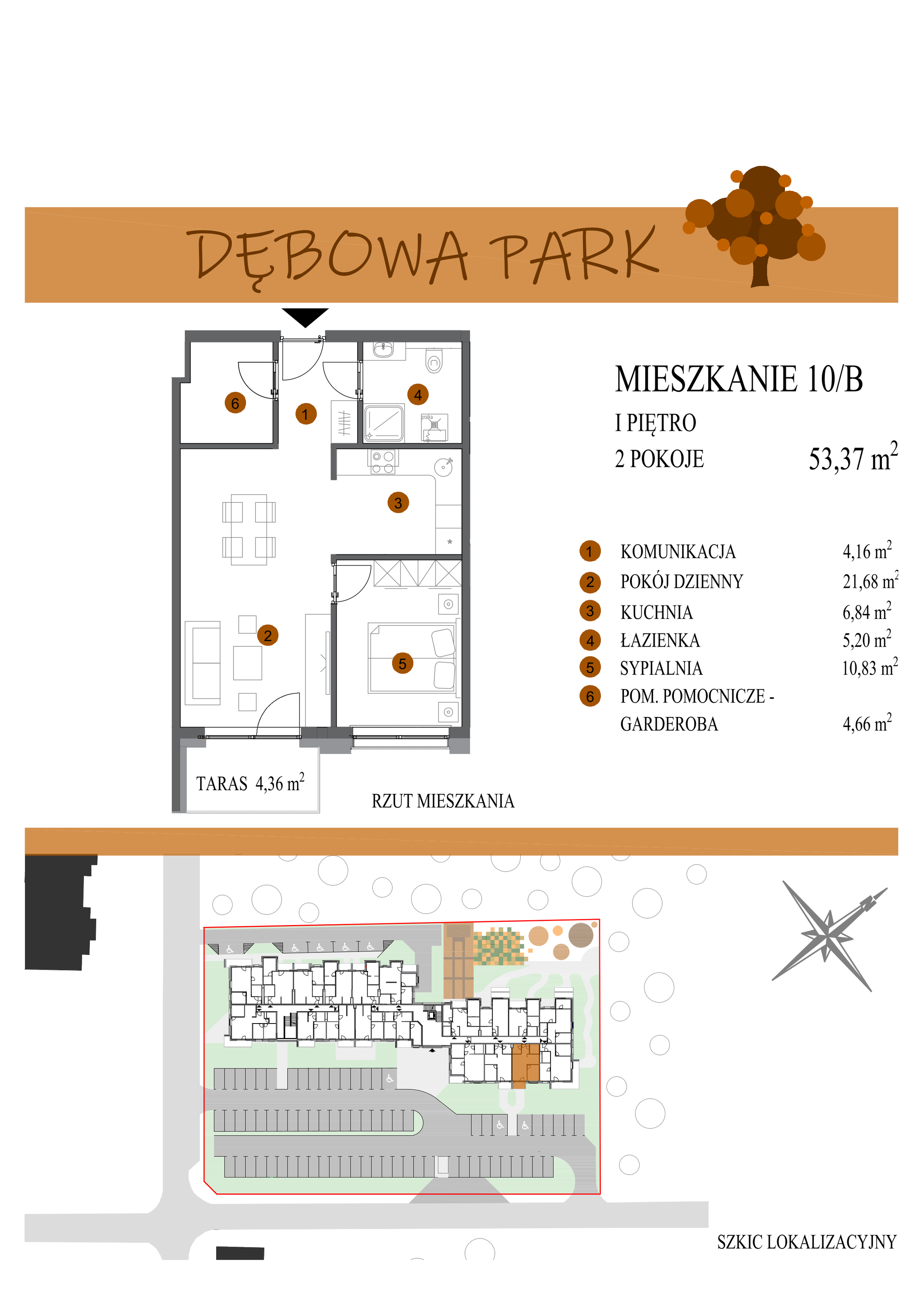 Mieszkanie 53,37 m², piętro 1, oferta nr 10B, Dębowa Park, Gogolin, ul. Dębowa-idx