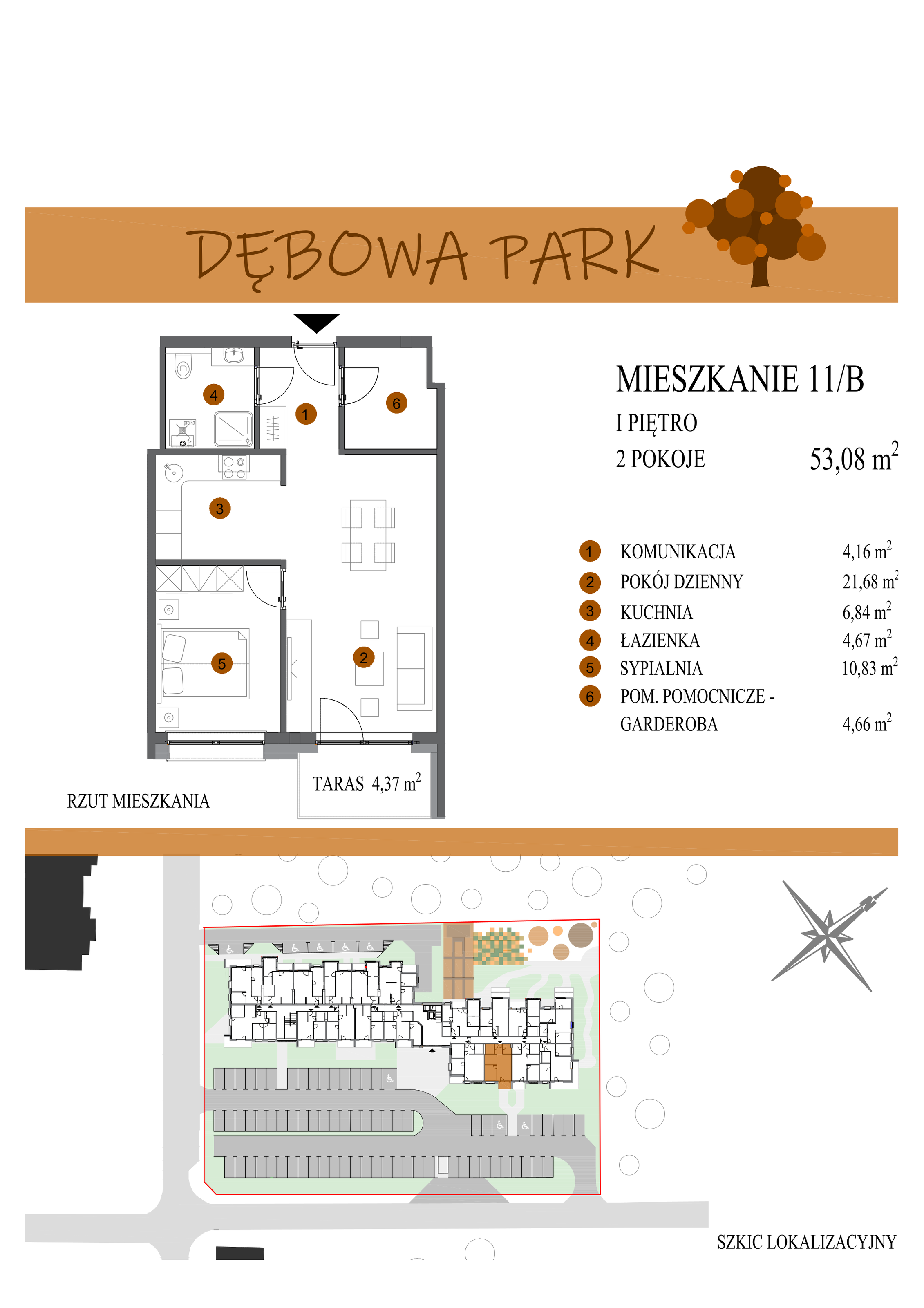 Mieszkanie 53,08 m², piętro 1, oferta nr 11B, Dębowa Park, Gogolin, ul. Dębowa-idx