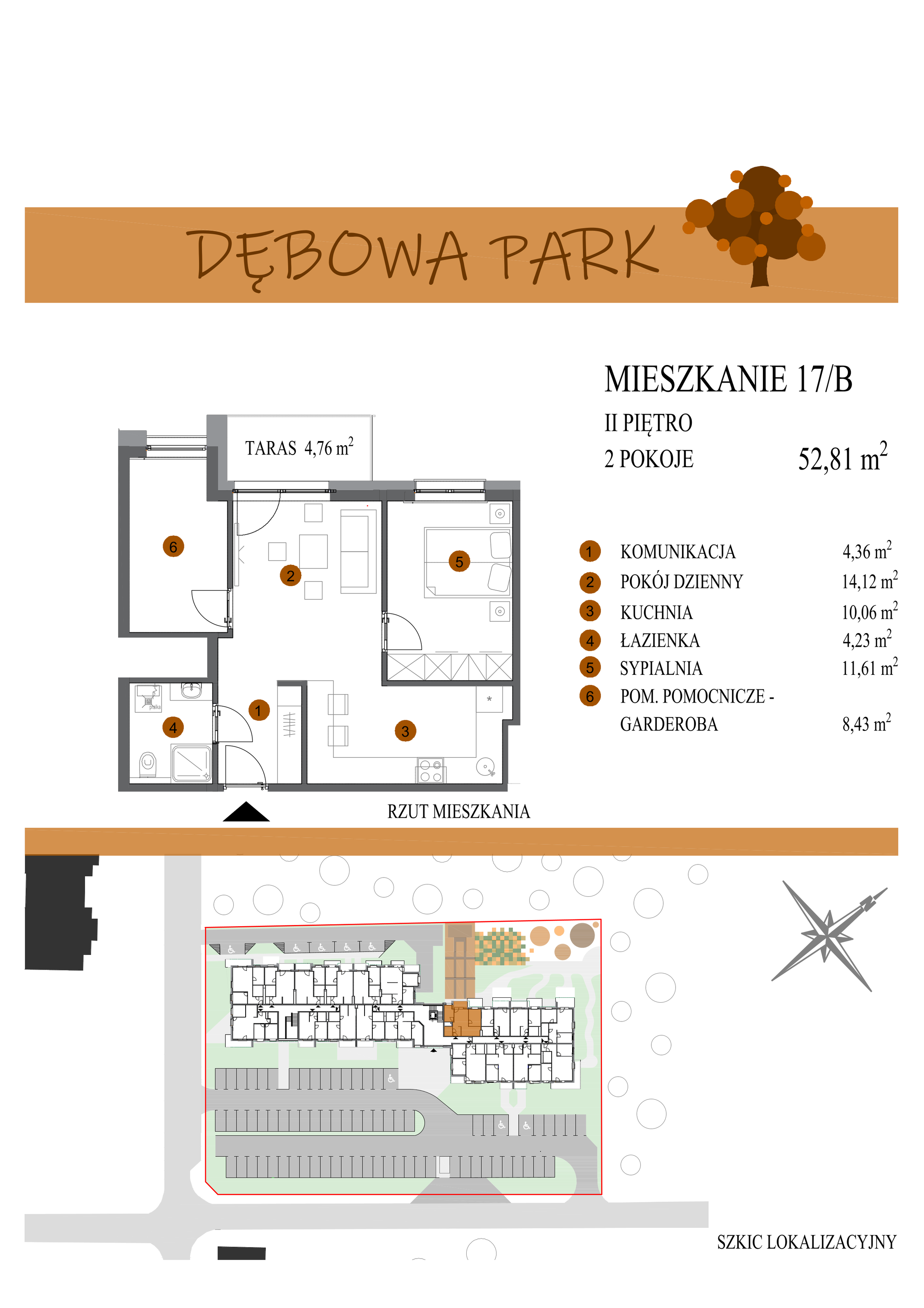 Mieszkanie 52,81 m², piętro 2, oferta nr 17B, Dębowa Park, Gogolin, ul. Dębowa-idx