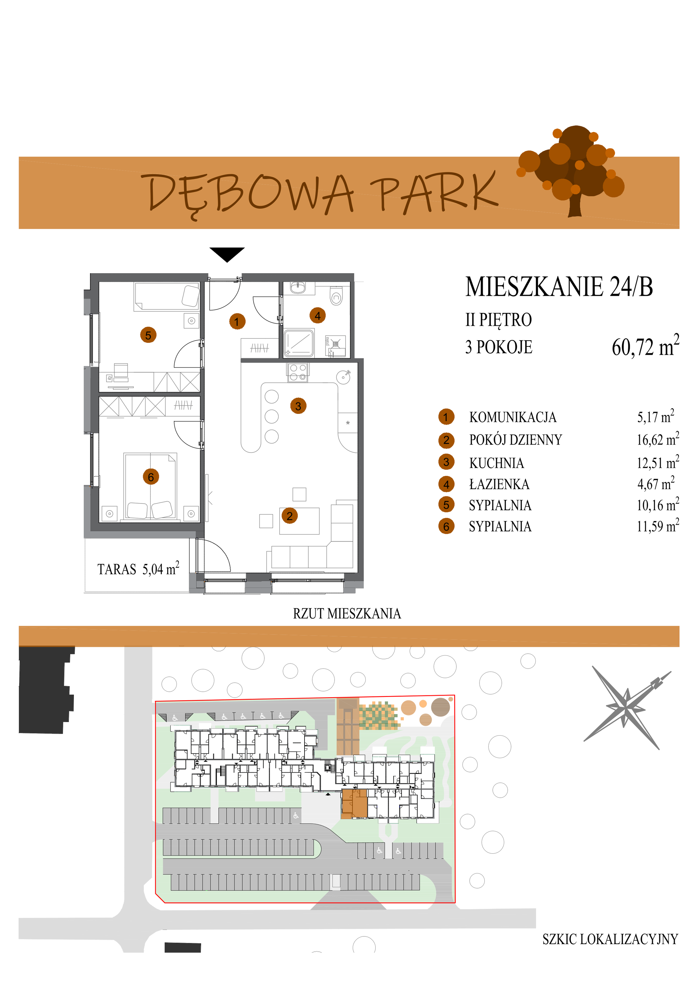 Mieszkanie 60,72 m², piętro 2, oferta nr 24B, Dębowa Park, Gogolin, ul. Dębowa-idx