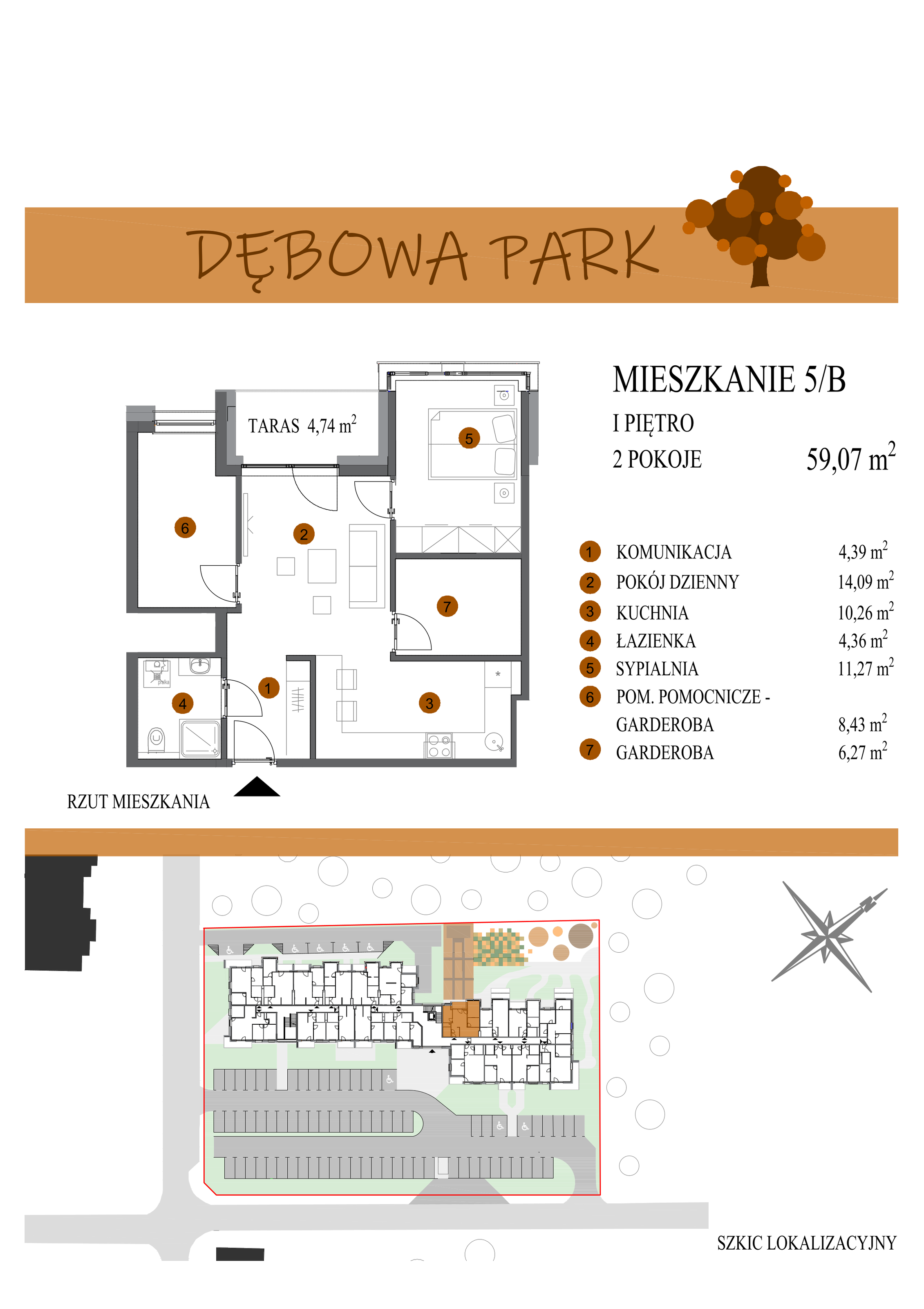 Mieszkanie 59,07 m², piętro 1, oferta nr 5B, Dębowa Park, Gogolin, ul. Dębowa-idx