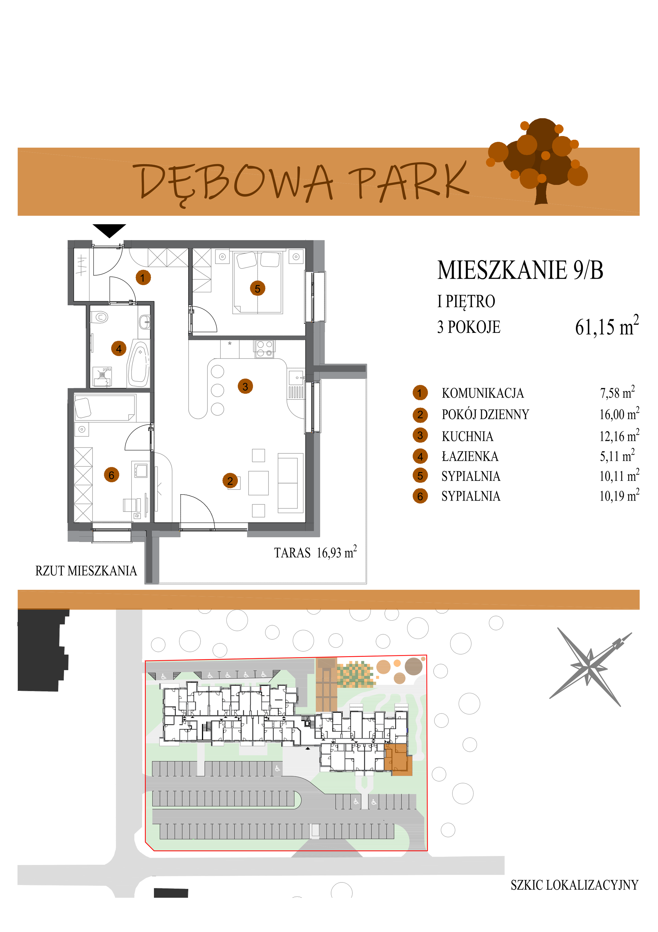 Mieszkanie 61,15 m², piętro 1, oferta nr 9B, Dębowa Park, Gogolin, ul. Dębowa-idx