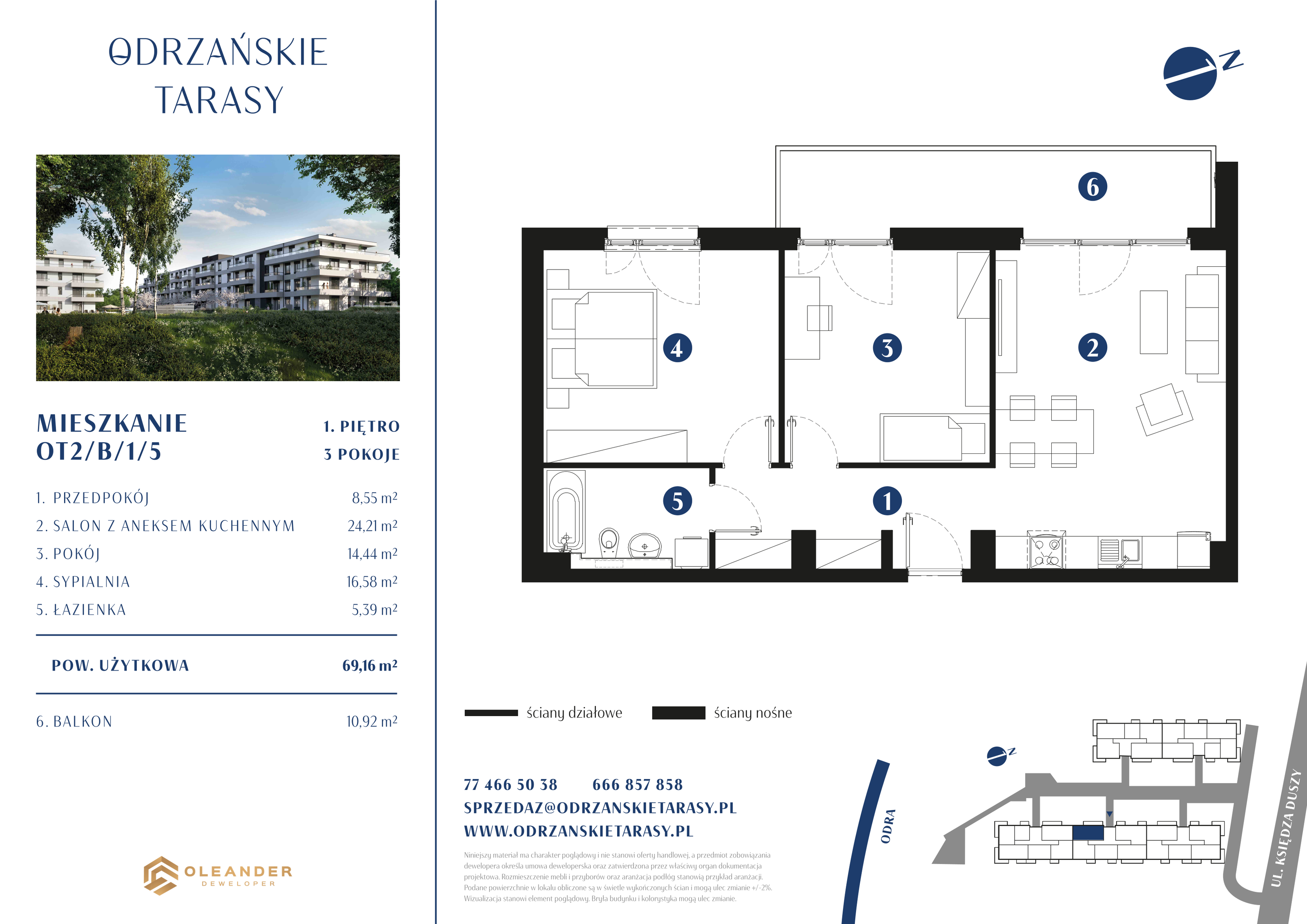 Mieszkanie 69,16 m², piętro 1, oferta nr OT2/B/1/5, Odrzańskie Tarasy, Krapkowice, ul. Ks. Franciszka Duszy-idx