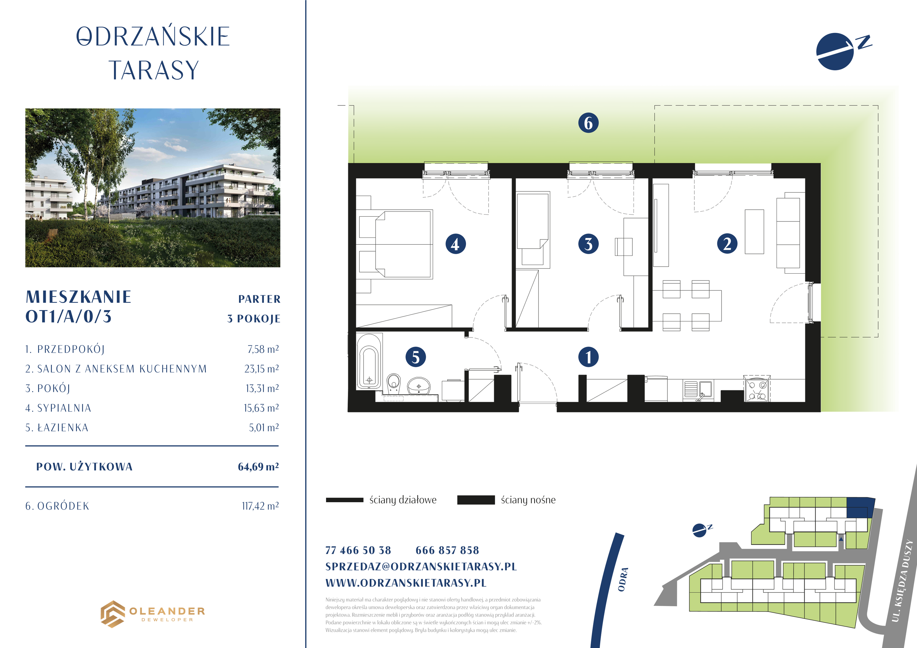 Mieszkanie 64,41 m², parter, oferta nr OT1/A/0/3, Odrzańskie Tarasy, Krapkowice, ul. Ks. Franciszka Duszy-idx