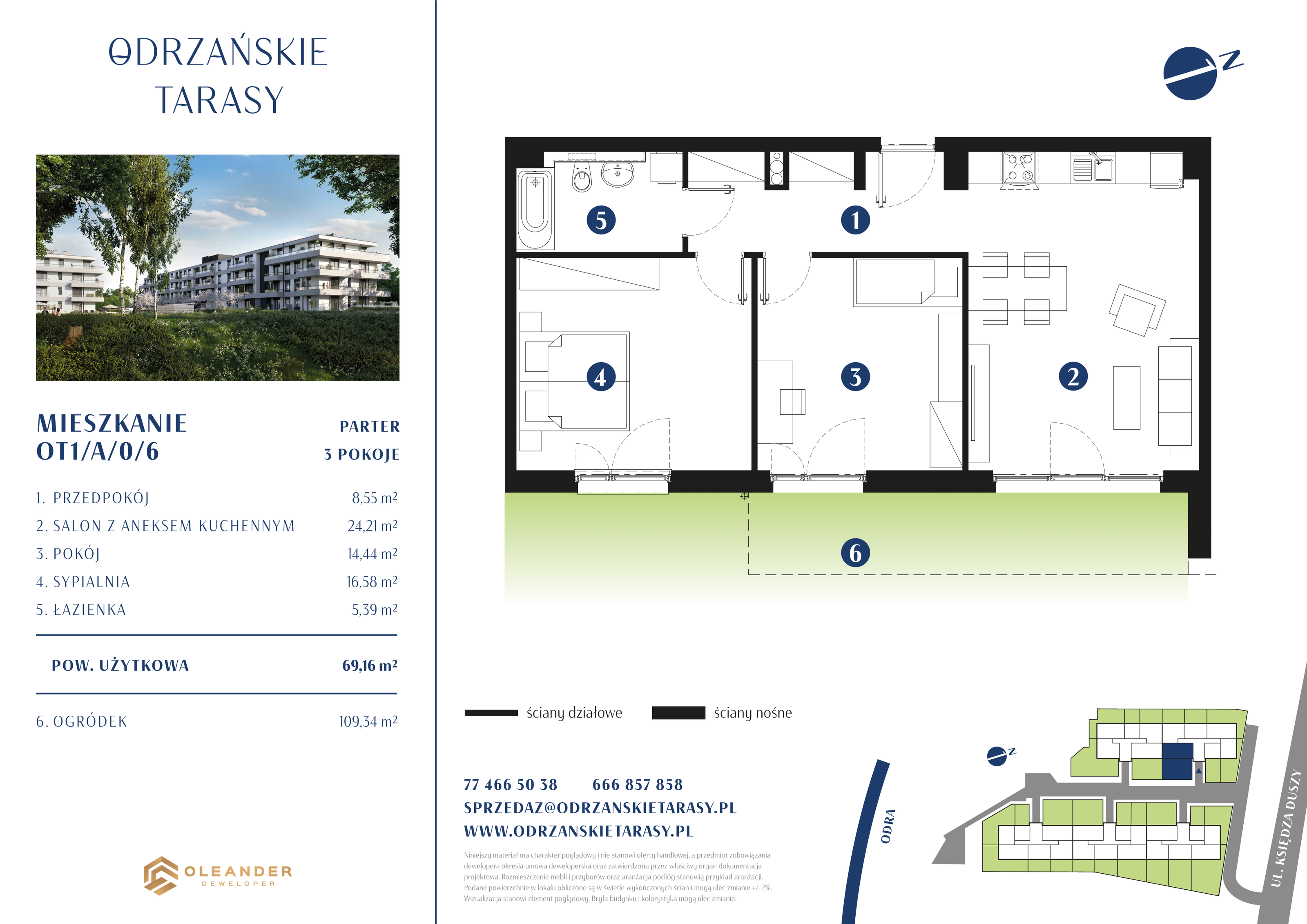 Mieszkanie 69,24 m², parter, oferta nr OT1/A/0/6, Odrzańskie Tarasy, Krapkowice, ul. Ks. Franciszka Duszy-idx