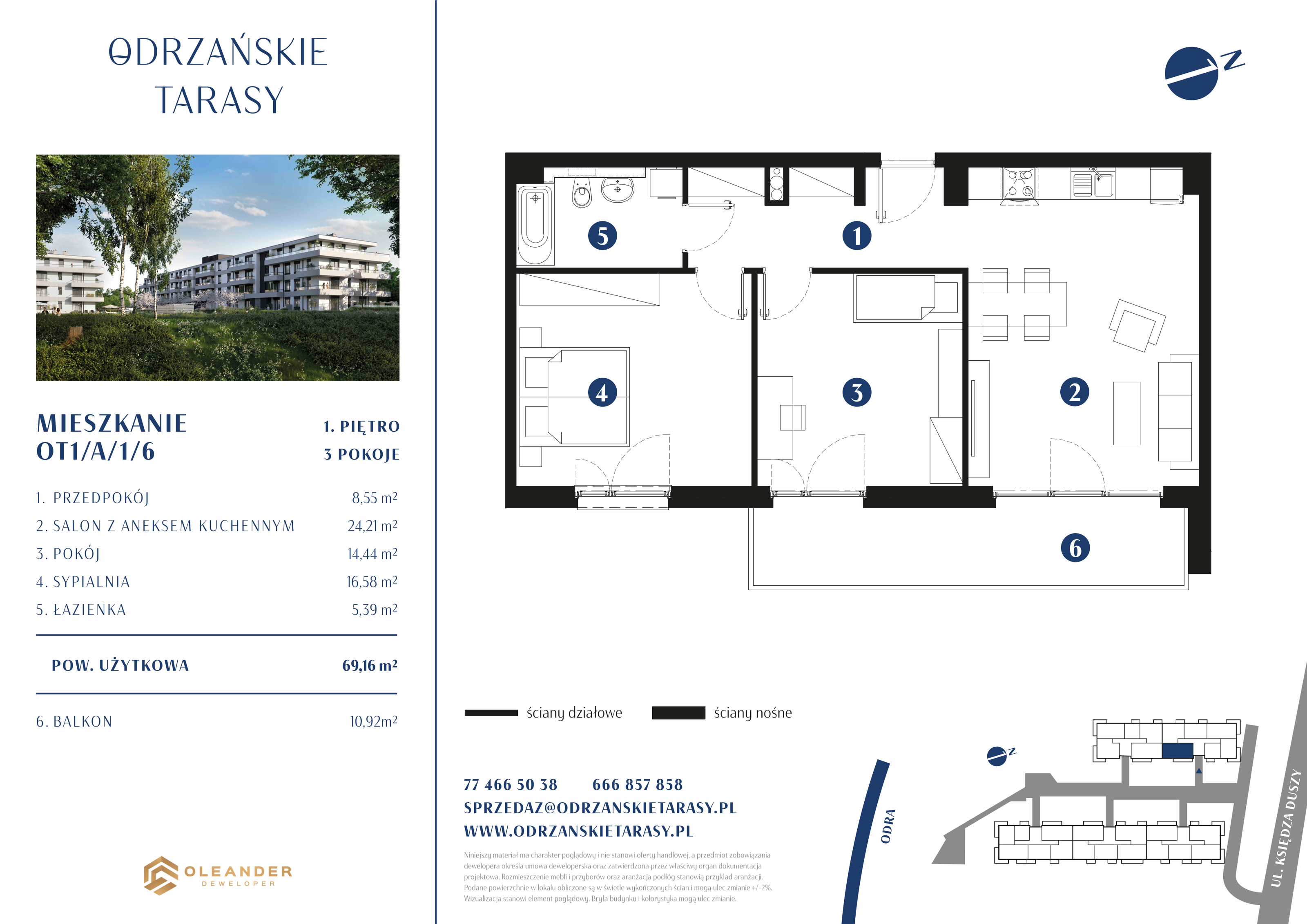 Mieszkanie 69,16 m², piętro 1, oferta nr OT1/A/1/6, Odrzańskie Tarasy, Krapkowice, ul. Ks. Franciszka Duszy-idx