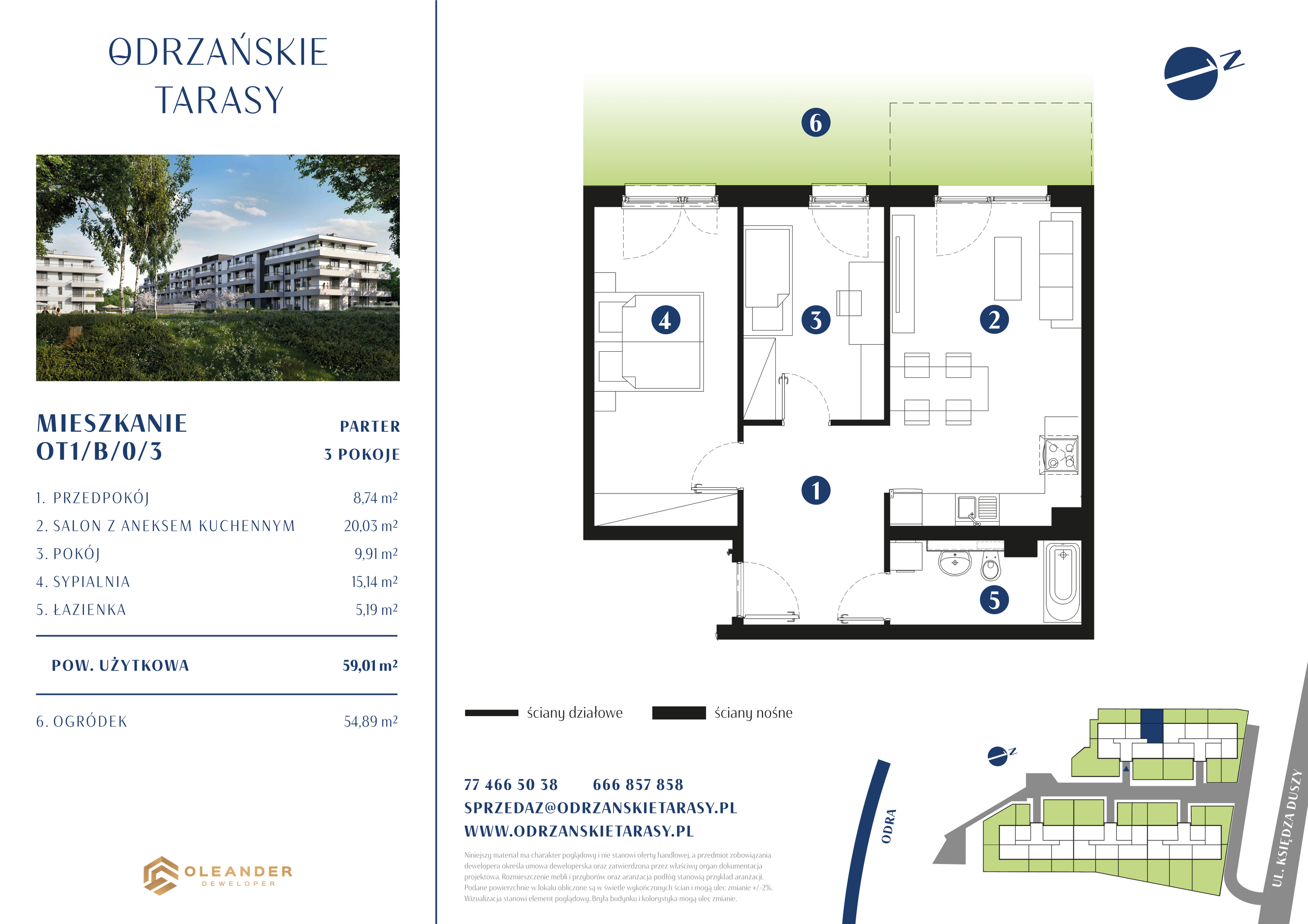 Mieszkanie 59,66 m², parter, oferta nr OT1/B/0/3, Odrzańskie Tarasy, Krapkowice, ul. Ks. Franciszka Duszy-idx