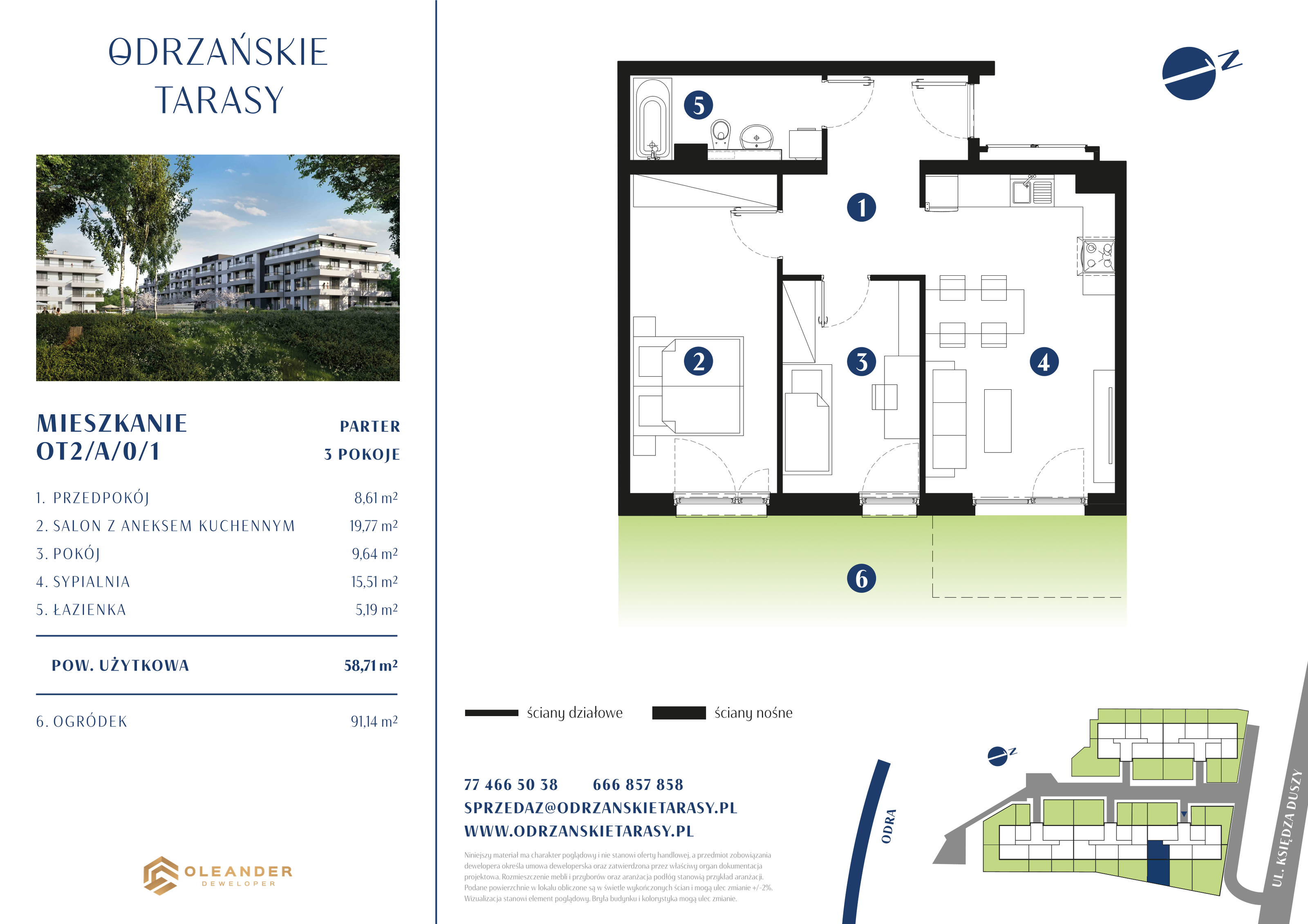 Mieszkanie 59,02 m², parter, oferta nr OT2/A/0/1, Odrzańskie Tarasy, Krapkowice, ul. Ks. Franciszka Duszy-idx