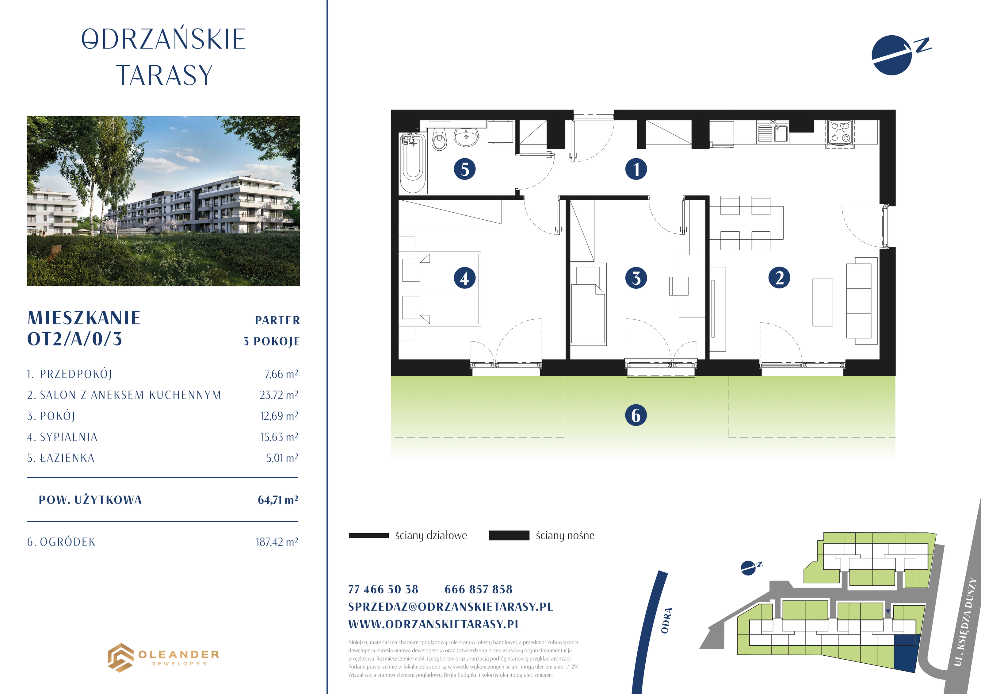 Mieszkanie 64,81 m², parter, oferta nr OT2/A/0/3, Odrzańskie Tarasy, Krapkowice, ul. Ks. Franciszka Duszy-idx