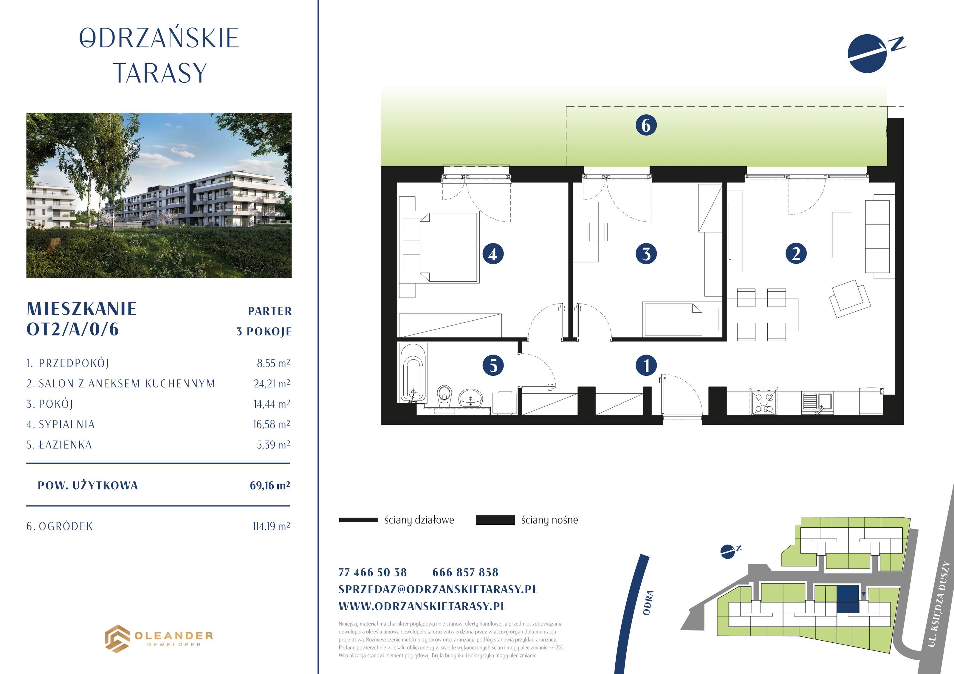 Mieszkanie 69,03 m², parter, oferta nr OT2/A/0/6, Odrzańskie Tarasy, Krapkowice, ul. Ks. Franciszka Duszy-idx