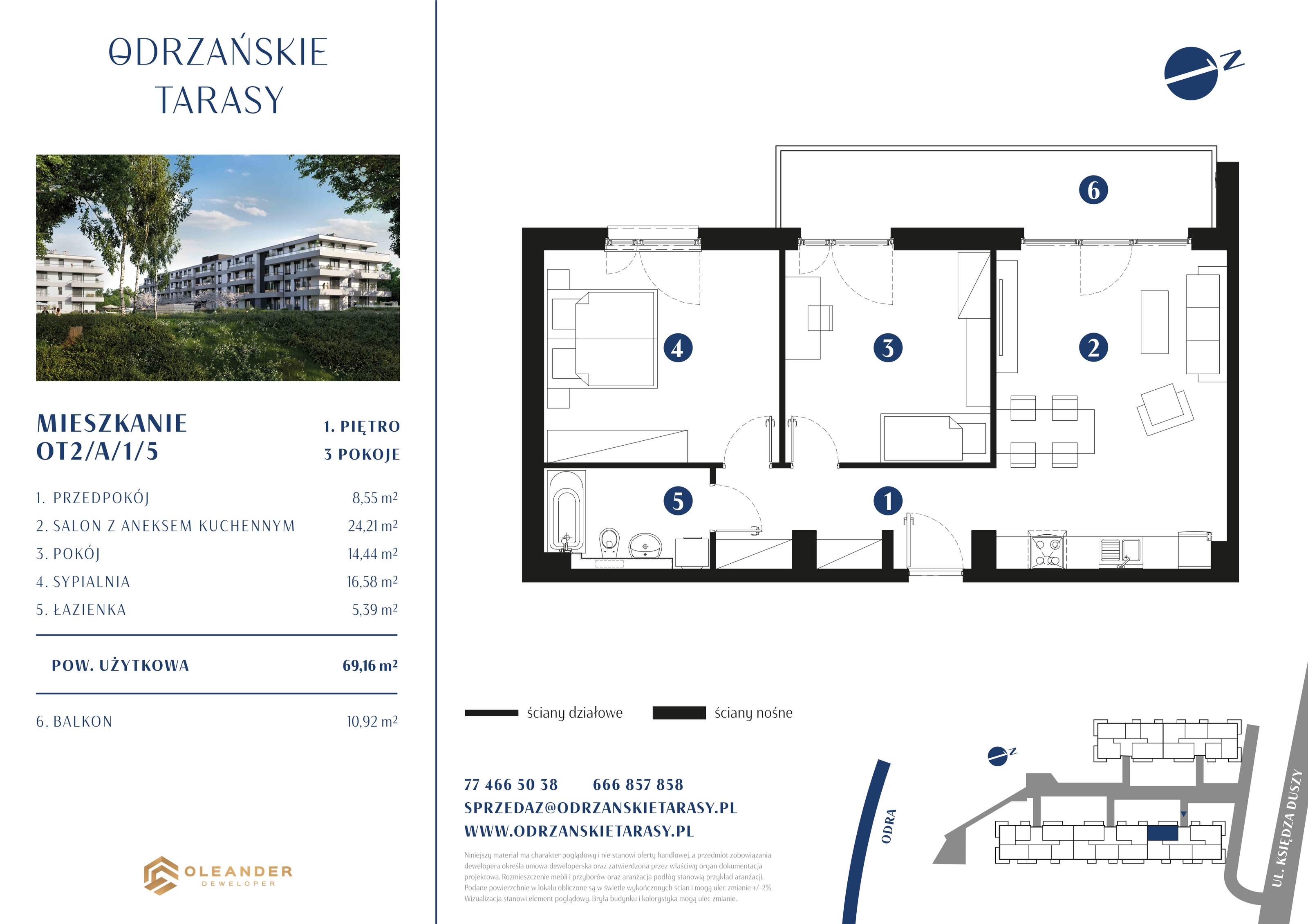 Mieszkanie 68,97 m², piętro 1, oferta nr OT2/A/1/5, Odrzańskie Tarasy, Krapkowice, ul. Ks. Franciszka Duszy-idx