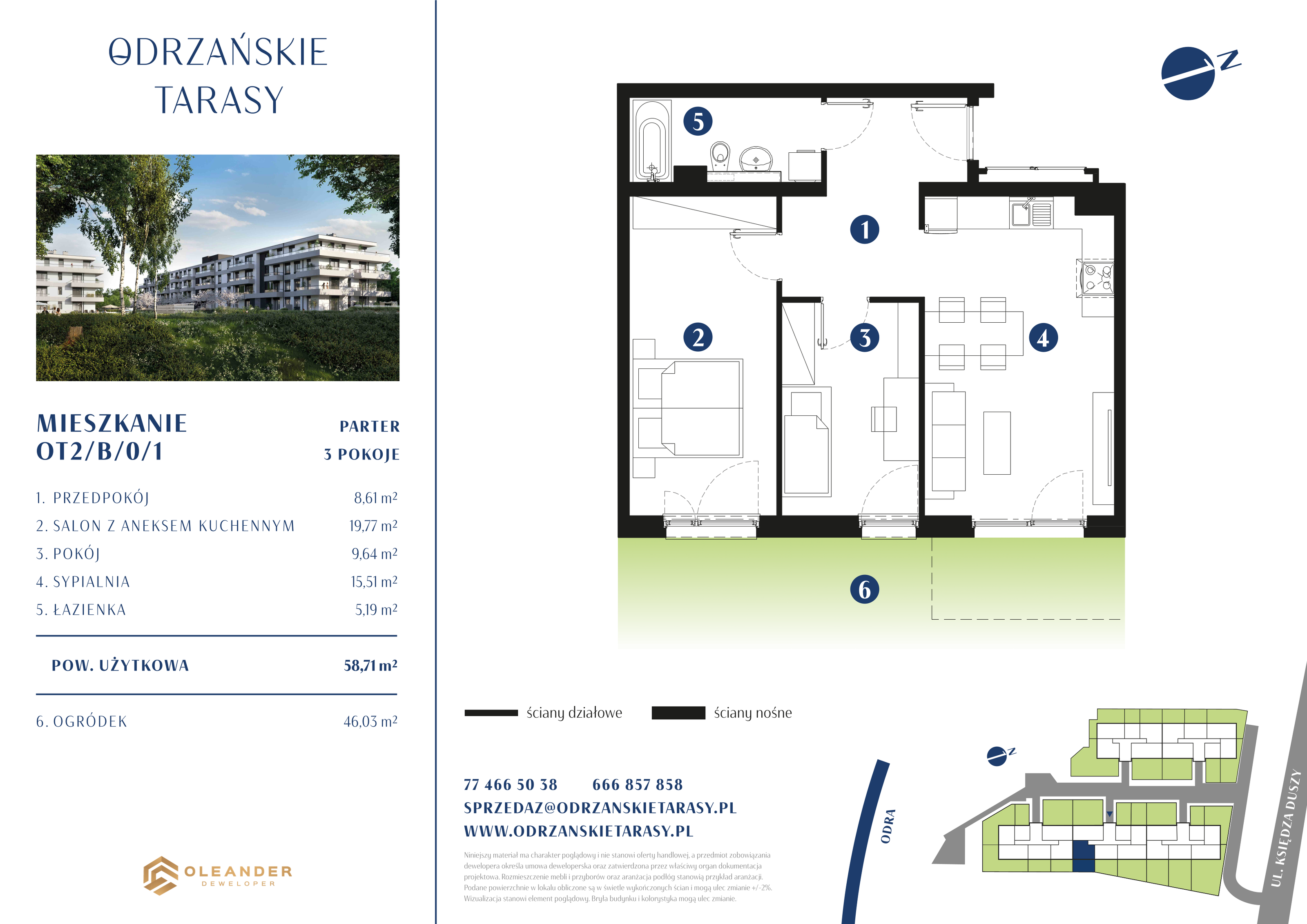 Mieszkanie 59,13 m², parter, oferta nr OT2/B/0/1, Odrzańskie Tarasy, Krapkowice, ul. Ks. Franciszka Duszy-idx