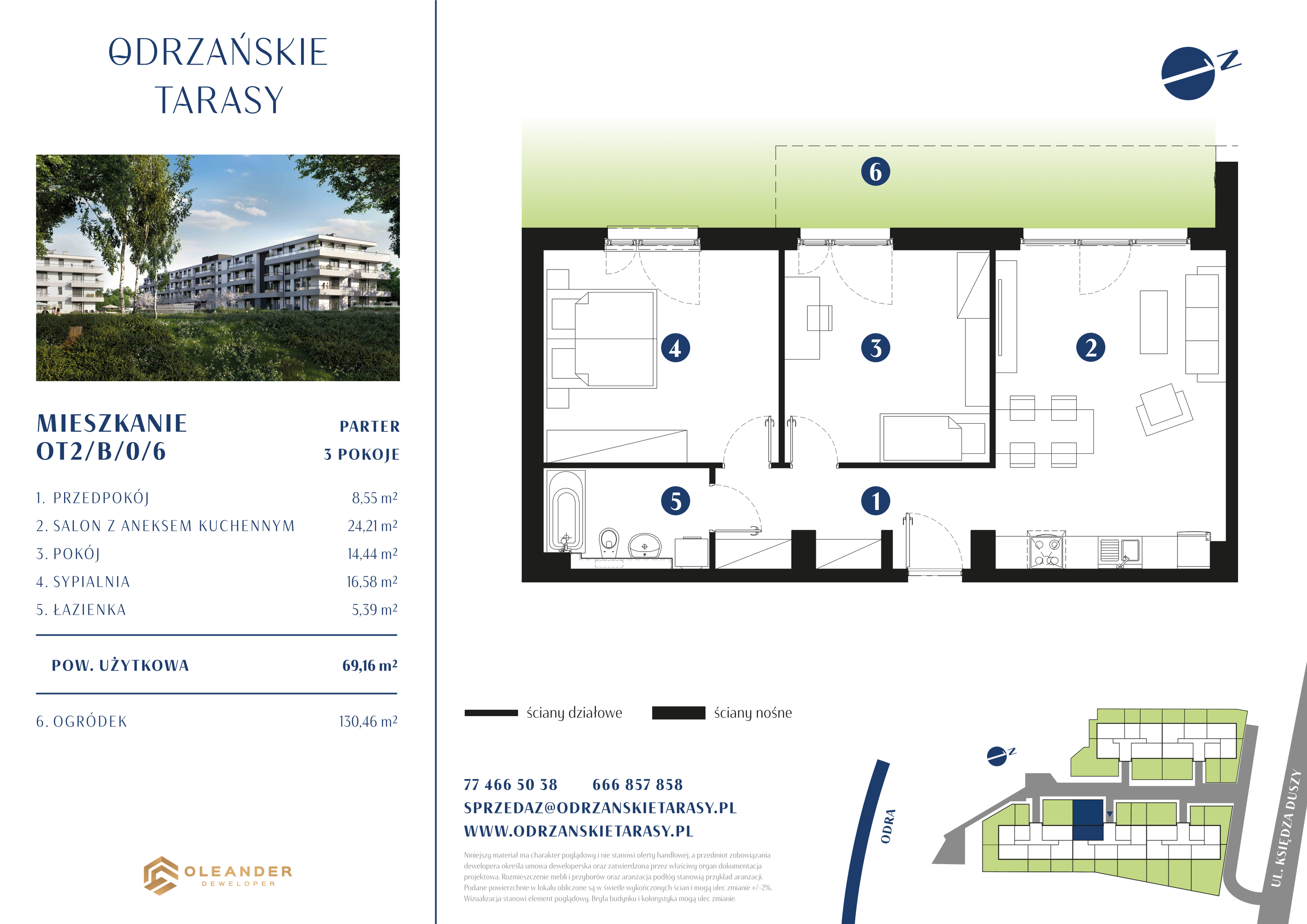 Mieszkanie 69,12 m², parter, oferta nr OT2/B/0/6, Odrzańskie Tarasy, Krapkowice, ul. Ks. Franciszka Duszy-idx