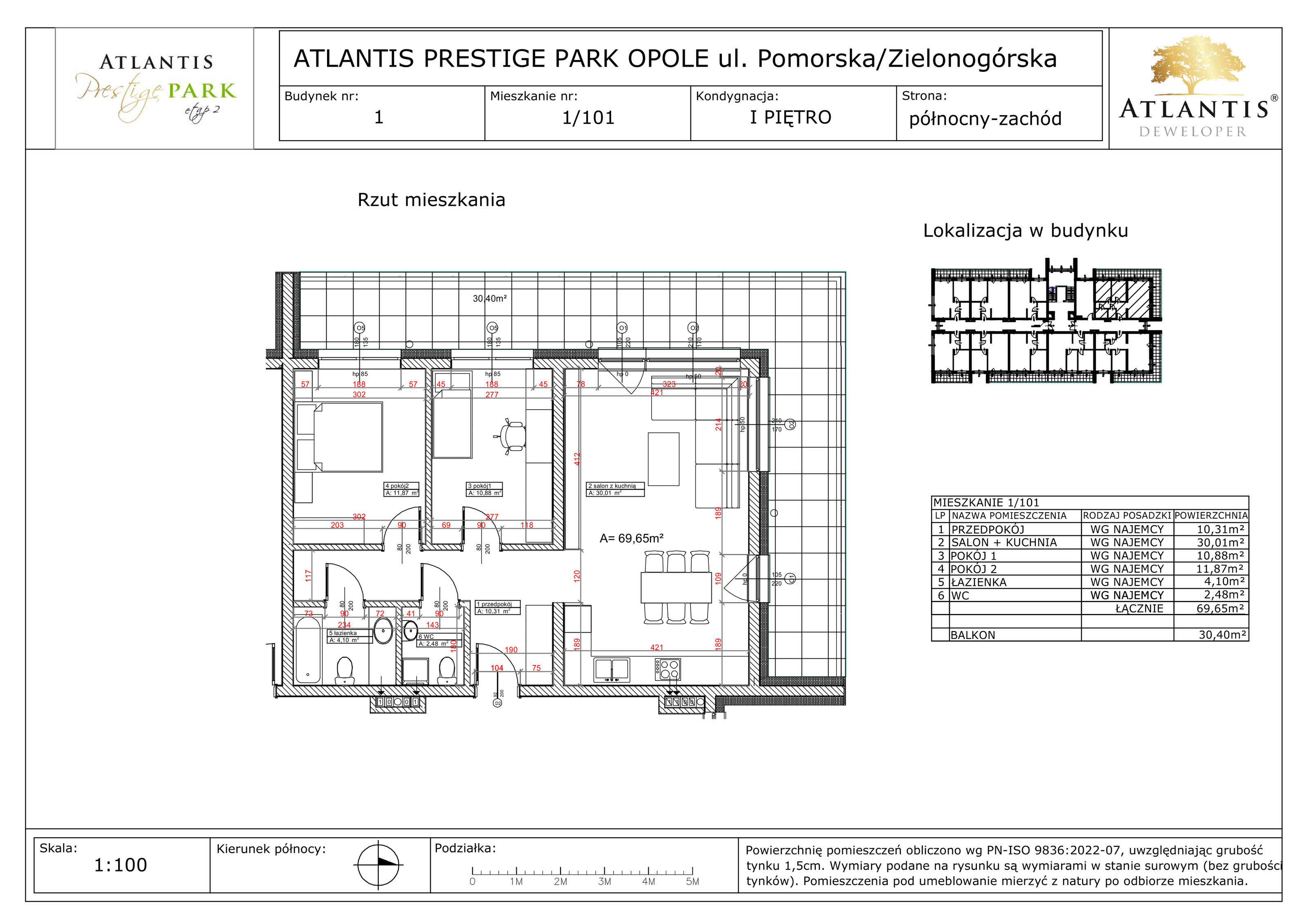 Apartament 69,65 m², piętro 1, oferta nr 1/101, Atlantis Prestige Park Etap 2, Opole, Malinka, ul. Pomorska / Zielonogórska / Harcmistrza Kamińskiego-idx