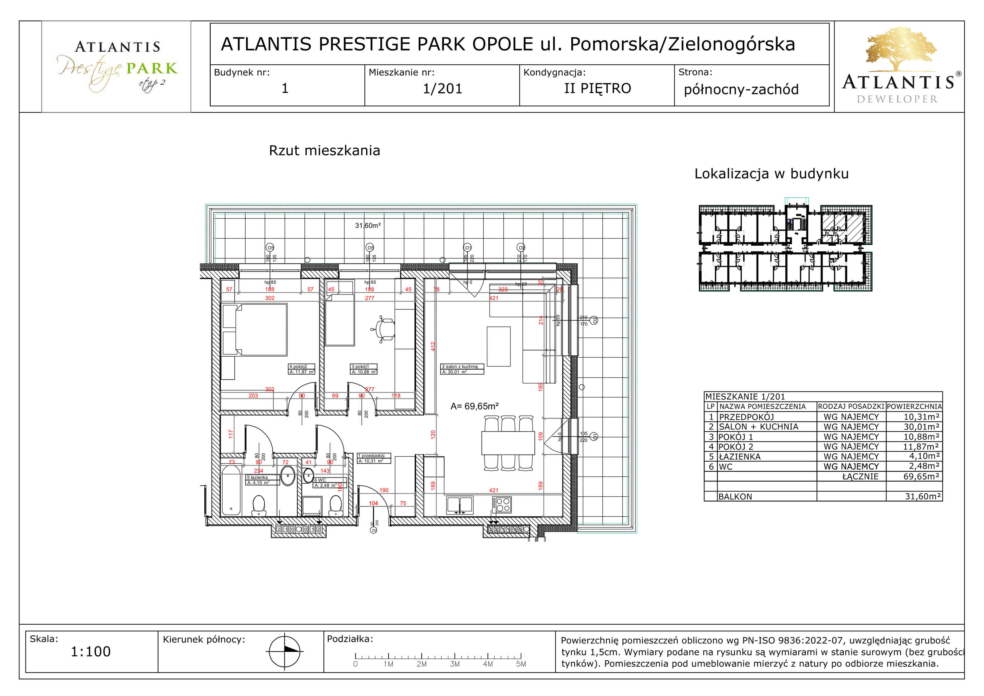 Apartament 69,65 m², piętro 2, oferta nr 1/201, Atlantis Prestige Park Etap 2, Opole, Malinka, ul. Pomorska / Zielonogórska / Harcmistrza Kamińskiego-idx