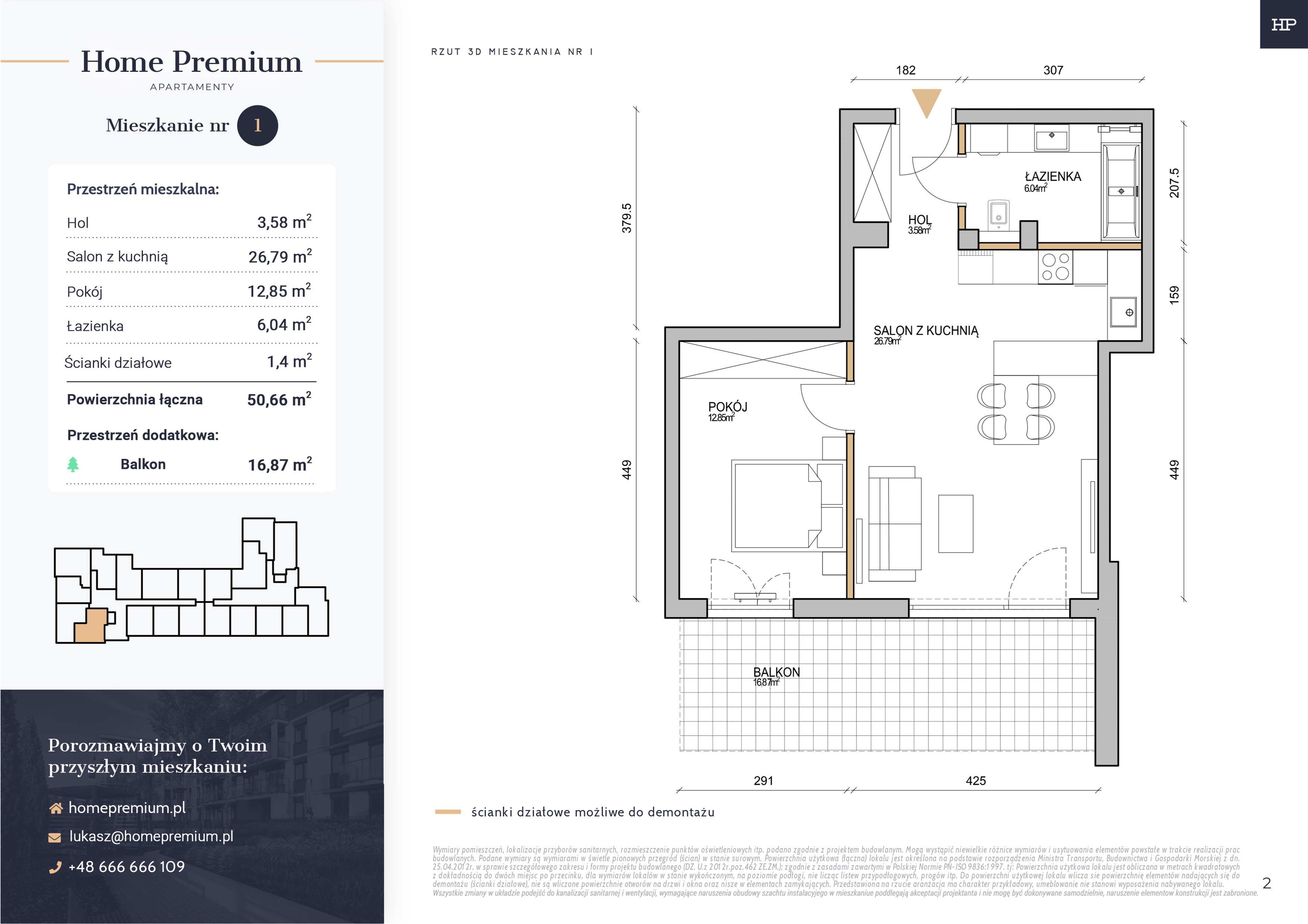 Mieszkanie 50,66 m², parter, oferta nr 1, Apartamenty Home Premium, Ożarów Mazowiecki, ul. Piłsudskiego 6-idx