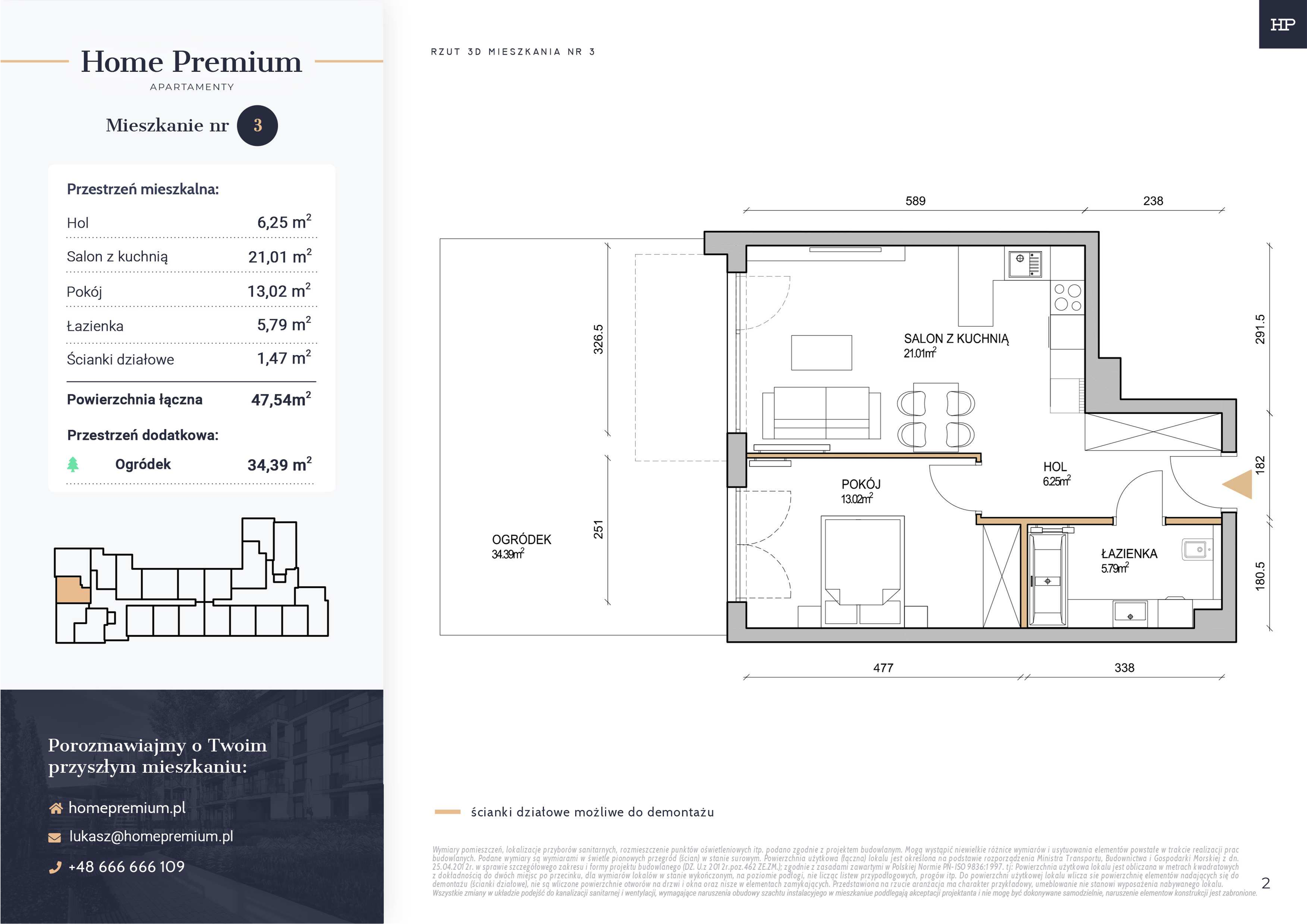 Mieszkanie 47,54 m², parter, oferta nr 3, Apartamenty Home Premium, Ożarów Mazowiecki, ul. Piłsudskiego 6-idx