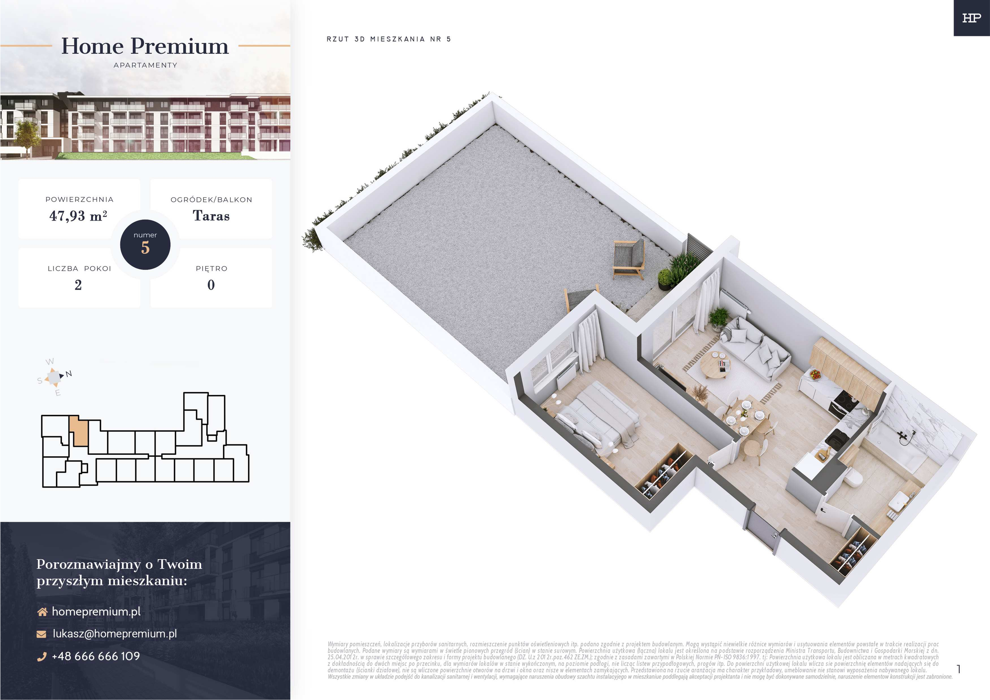 Mieszkanie 47,93 m², parter, oferta nr 5, Apartamenty Home Premium, Ożarów Mazowiecki, ul. Piłsudskiego 6-idx