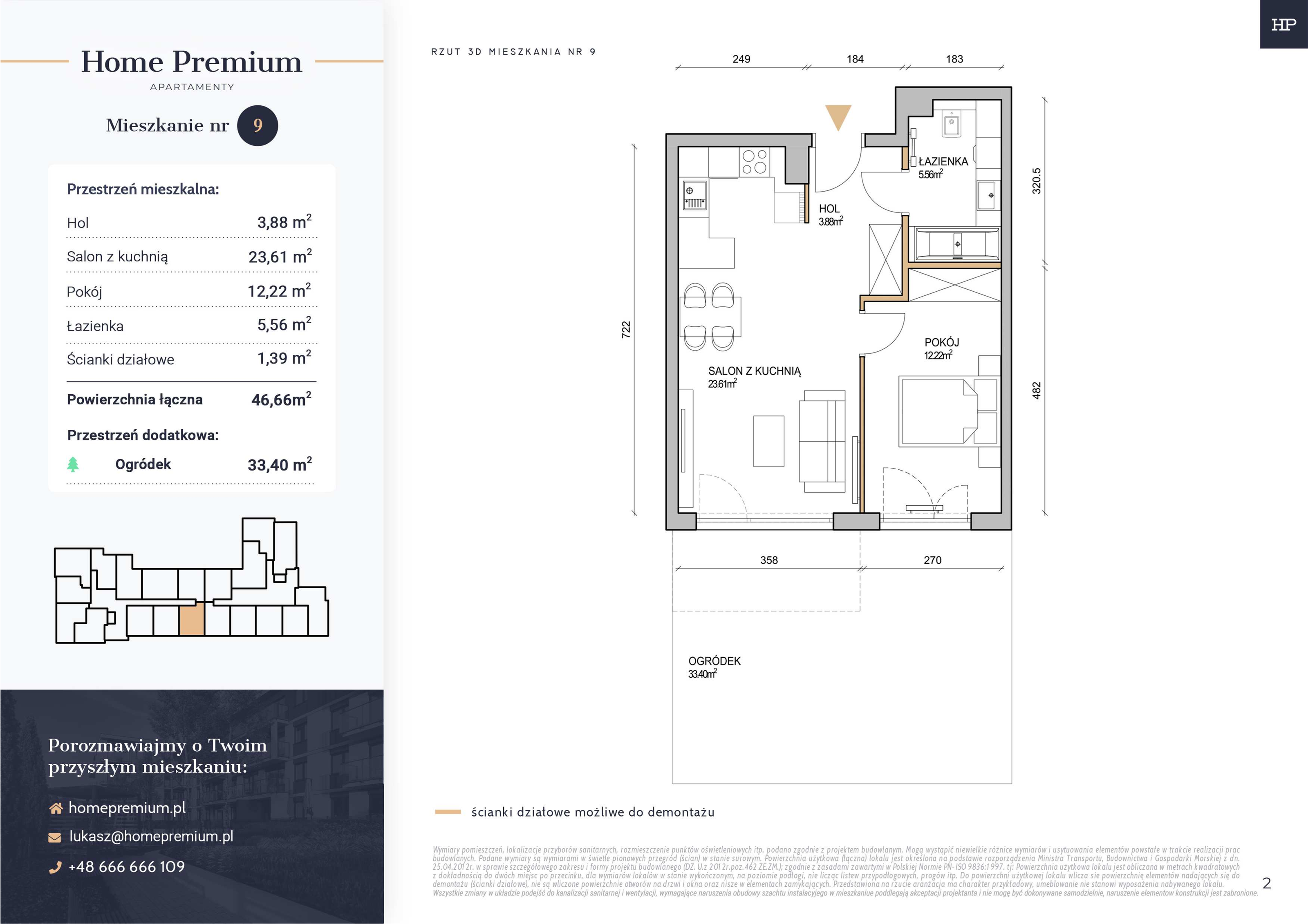 Mieszkanie 46,66 m², parter, oferta nr 9, Apartamenty Home Premium, Ożarów Mazowiecki, ul. Piłsudskiego 6-idx