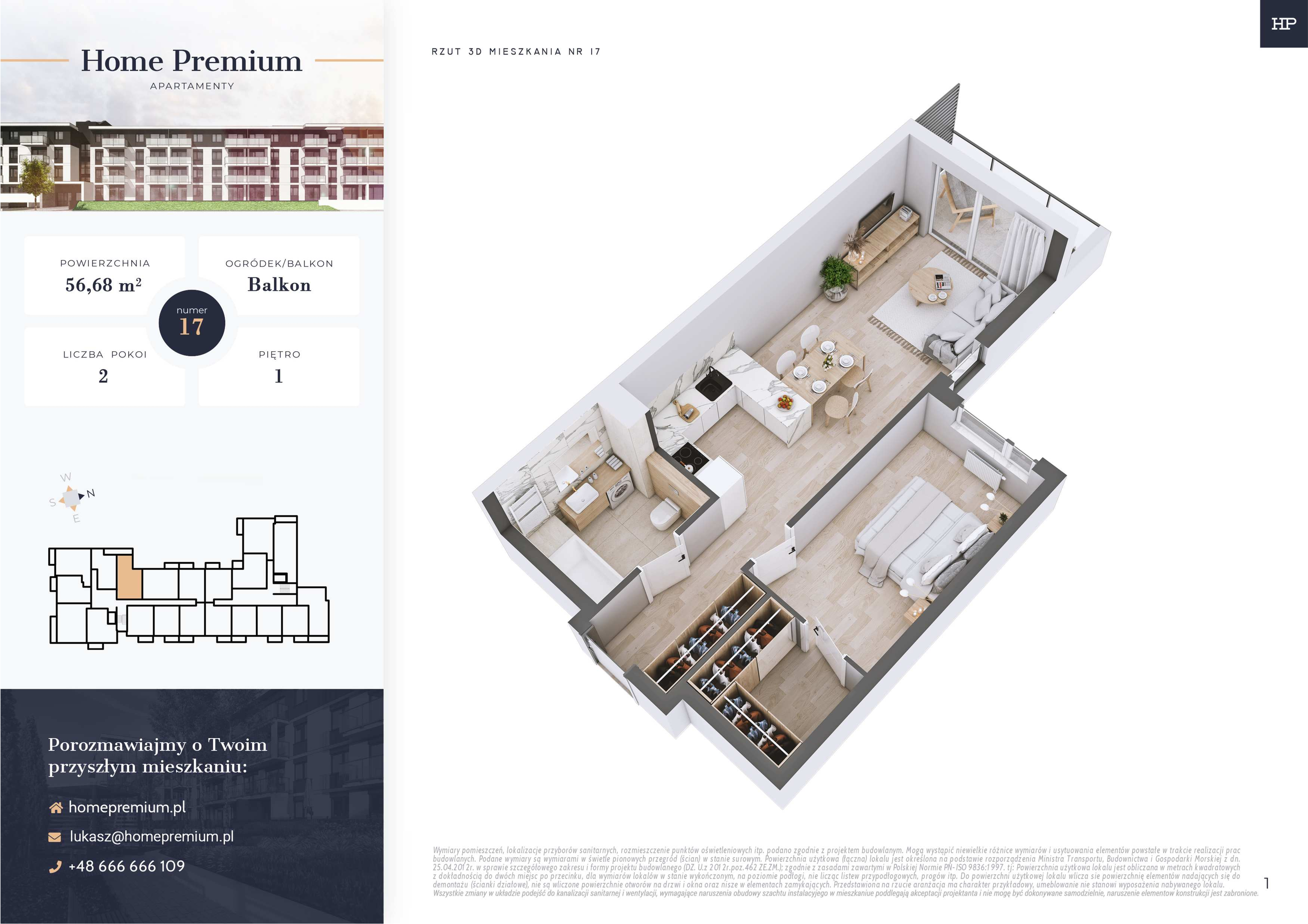 Mieszkanie 56,68 m², piętro 1, oferta nr 17, Apartamenty Home Premium, Ożarów Mazowiecki, ul. Piłsudskiego 6-idx