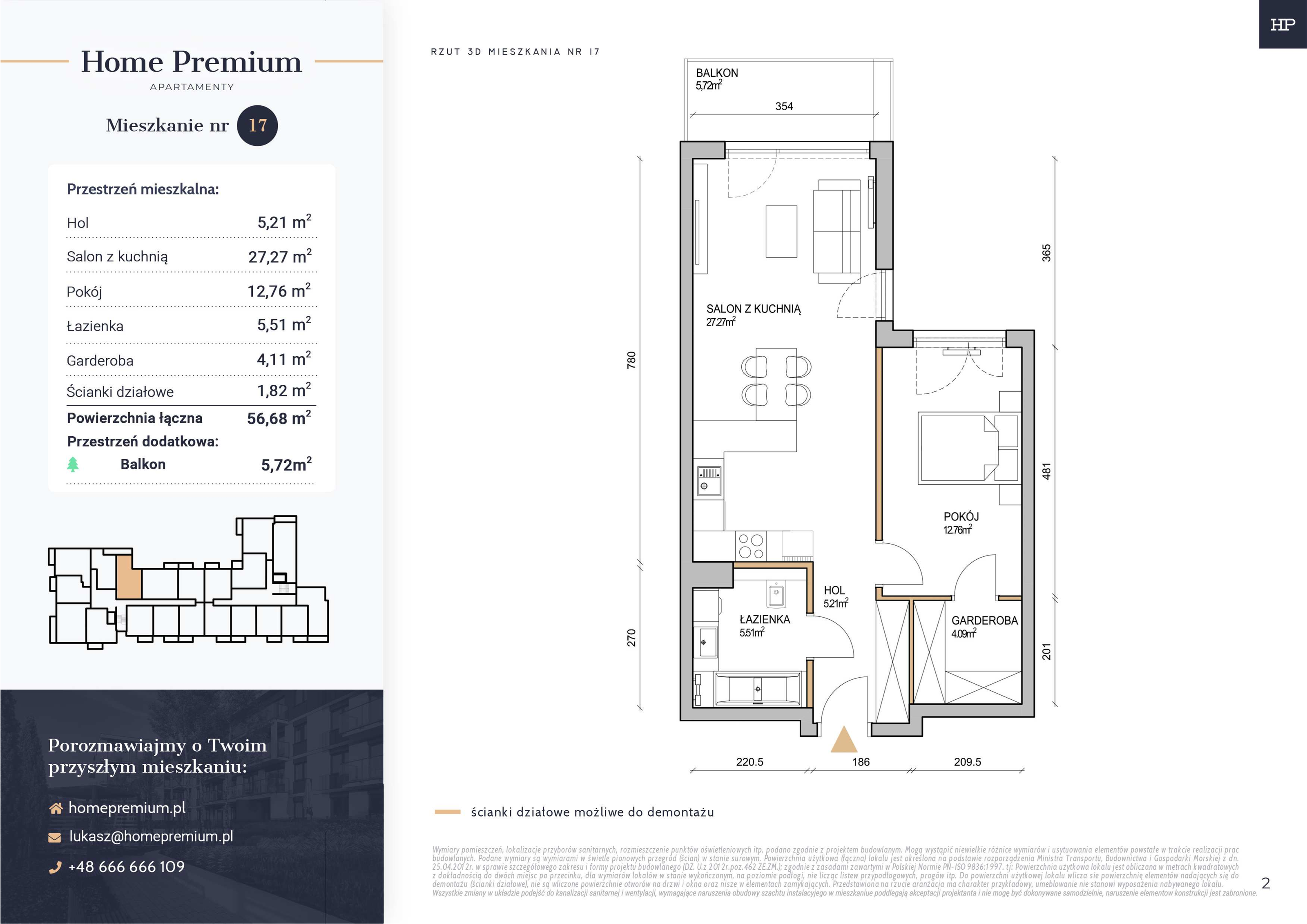 Mieszkanie 56,68 m², piętro 1, oferta nr 17, Apartamenty Home Premium, Ożarów Mazowiecki, ul. Piłsudskiego 6-idx