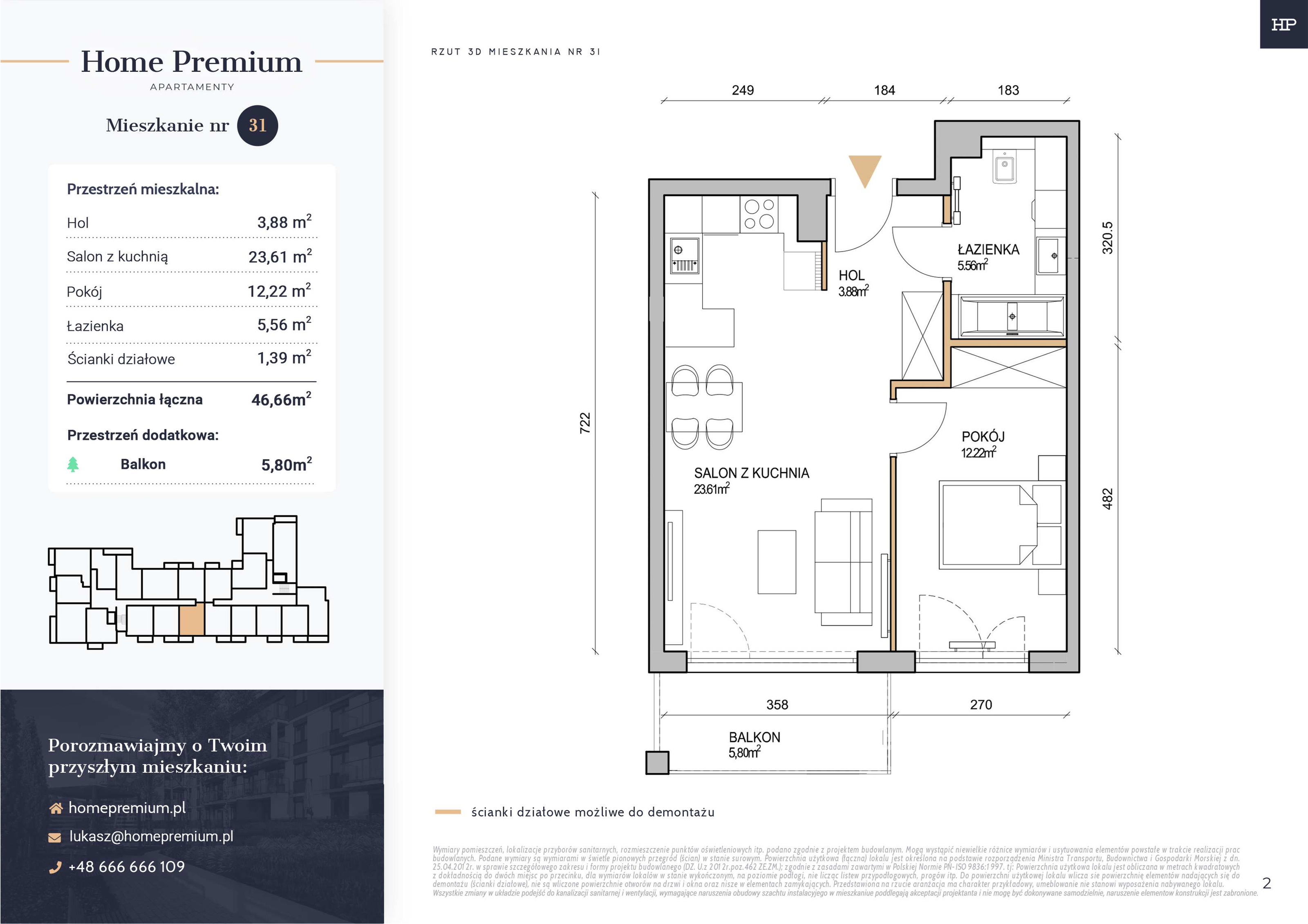 Mieszkanie 46,66 m², piętro 2, oferta nr 31, Apartamenty Home Premium, Ożarów Mazowiecki, ul. Piłsudskiego 6-idx