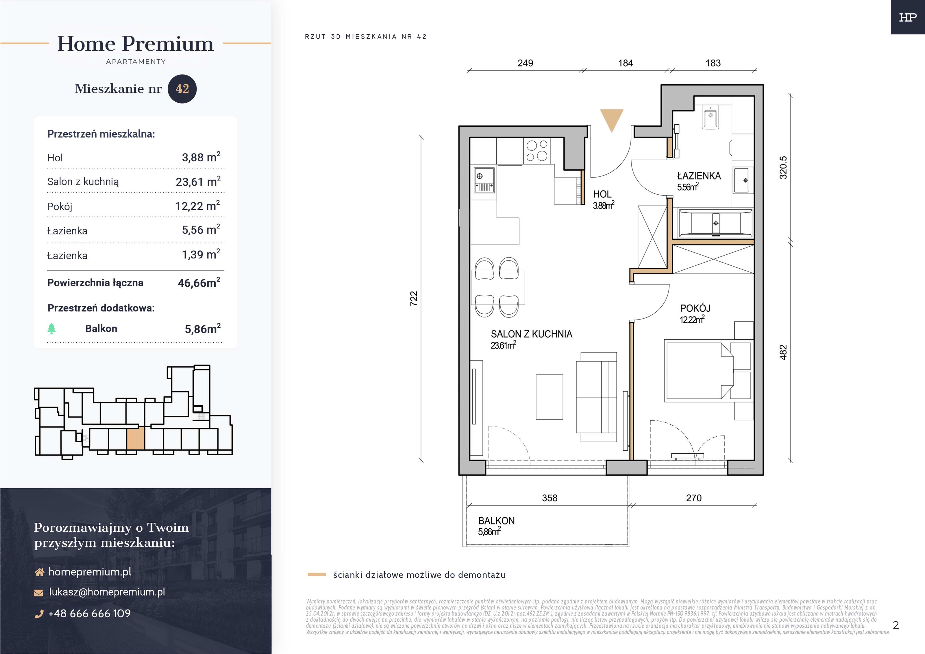 Mieszkanie 46,66 m², piętro 3, oferta nr 42, Apartamenty Home Premium, Ożarów Mazowiecki, ul. Piłsudskiego 6-idx