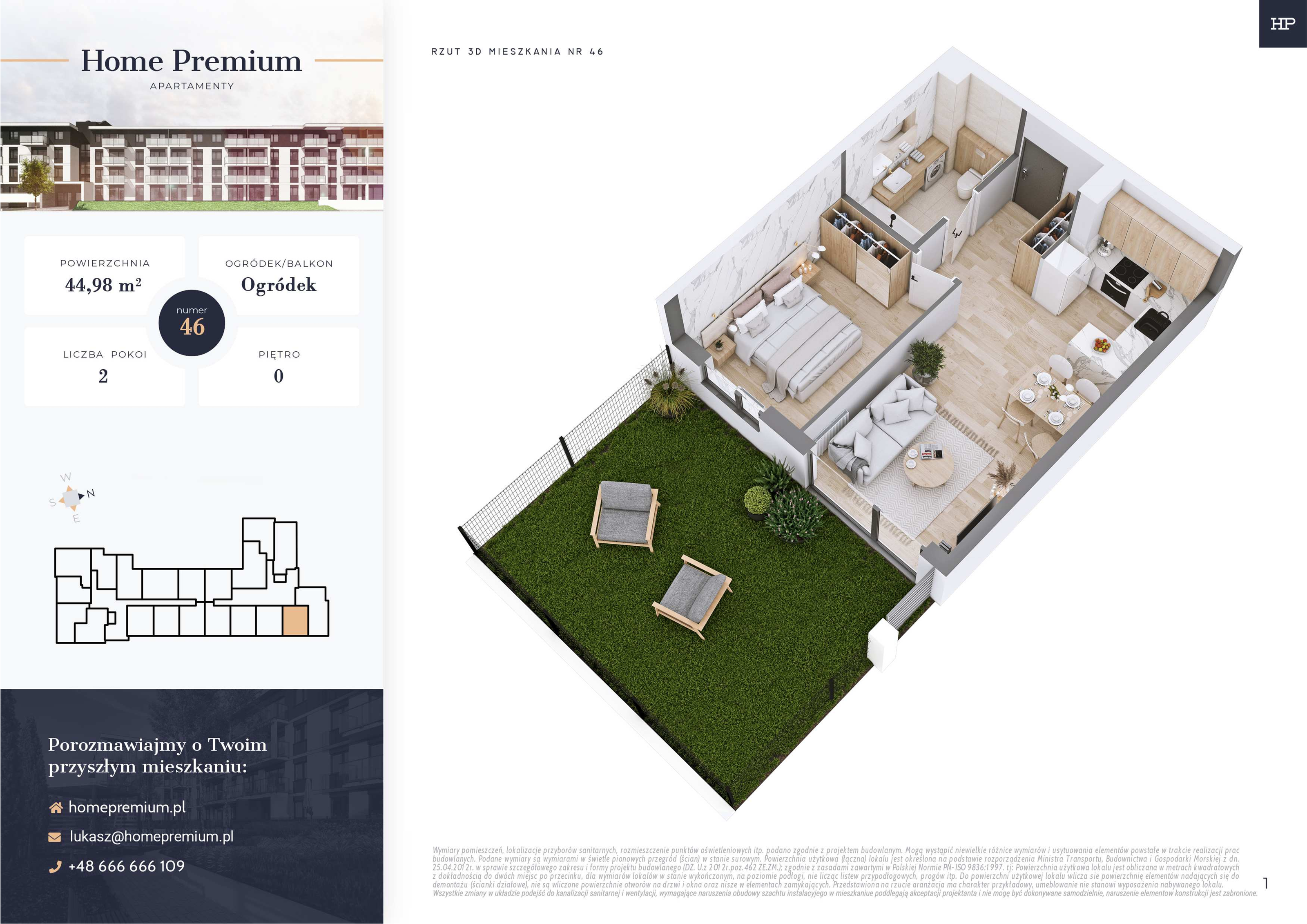 Mieszkanie 44,98 m², parter, oferta nr 46, Apartamenty Home Premium, Ożarów Mazowiecki, ul. Piłsudskiego 6-idx