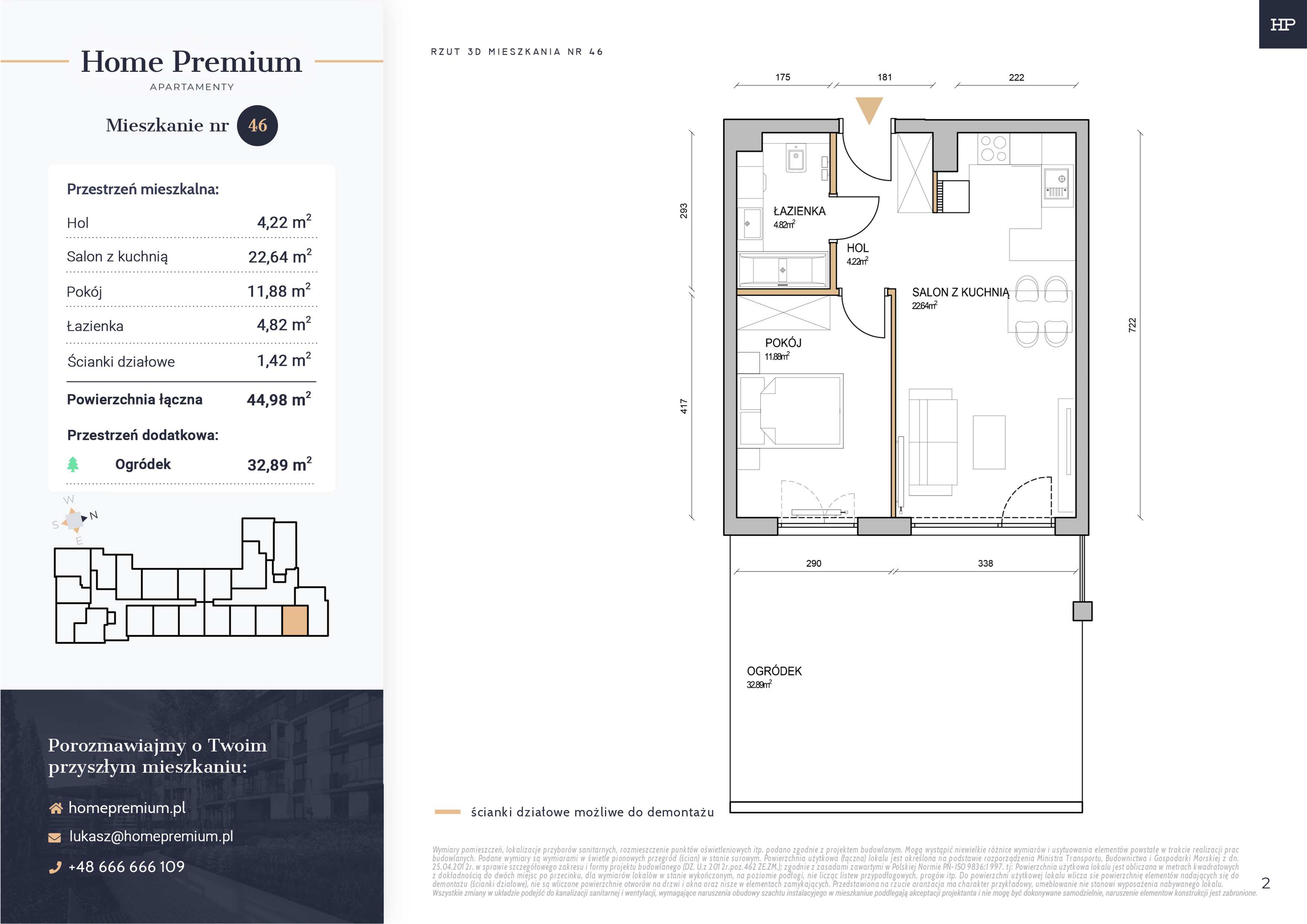 Mieszkanie 44,98 m², parter, oferta nr 46, Apartamenty Home Premium, Ożarów Mazowiecki, ul. Piłsudskiego 6-idx