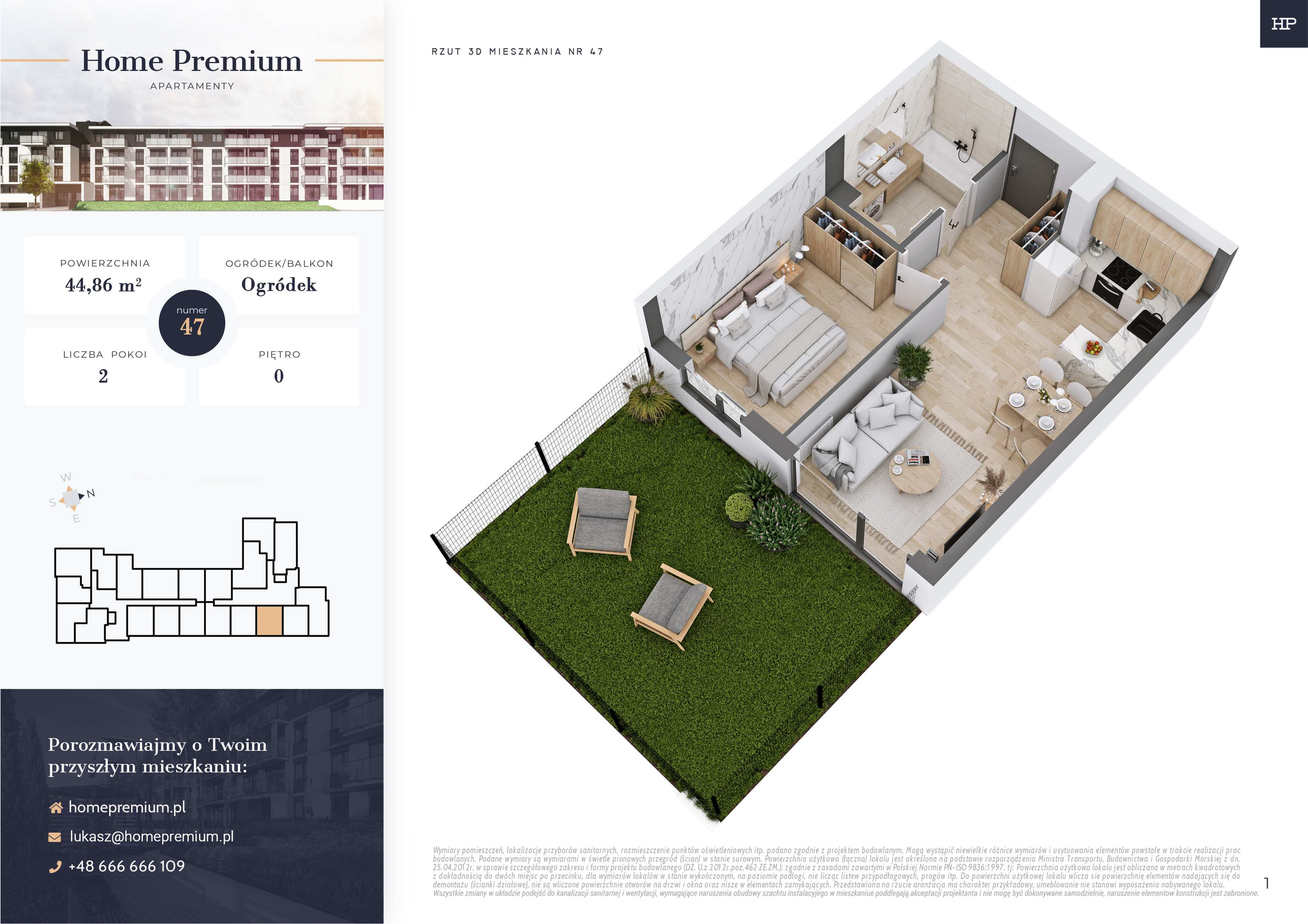 Mieszkanie 44,86 m², parter, oferta nr 47, Apartamenty Home Premium, Ożarów Mazowiecki, ul. Piłsudskiego 6-idx